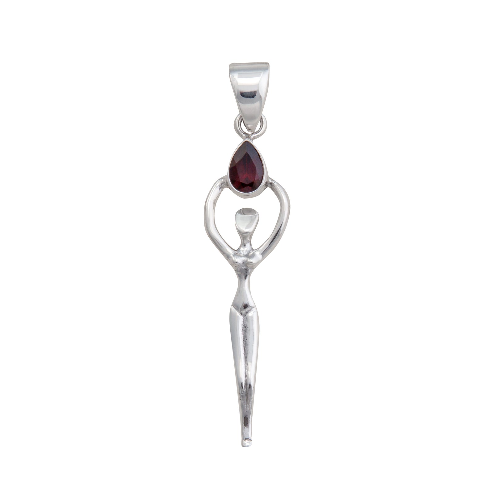 Sterling Silver Garnet Teardrop Goddess Pendant | Charles Albert Jewelry