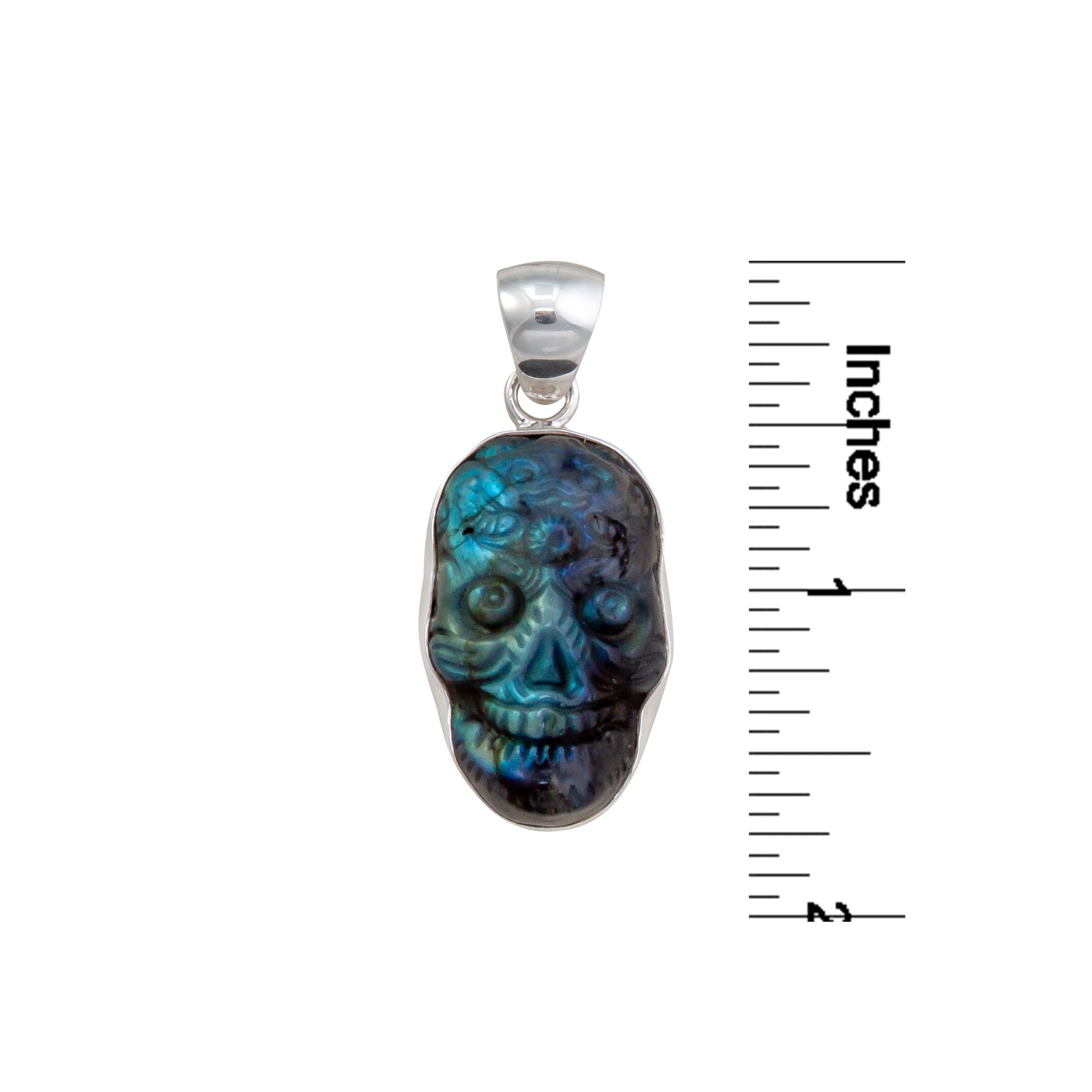 Sterling Silver Labradorite Sugar Skull Pendant | Charles Albert Jewelry