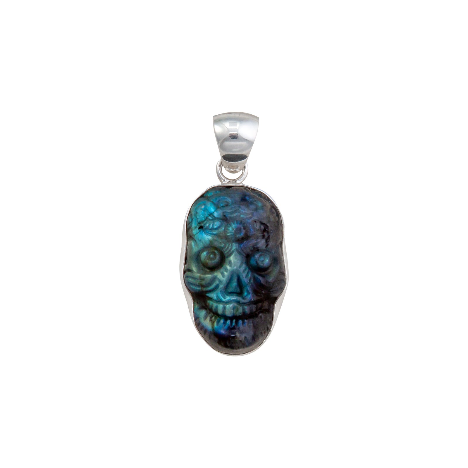 Sterling Silver Labradorite Sugar Skull Pendant | Charles Albert Jewelry