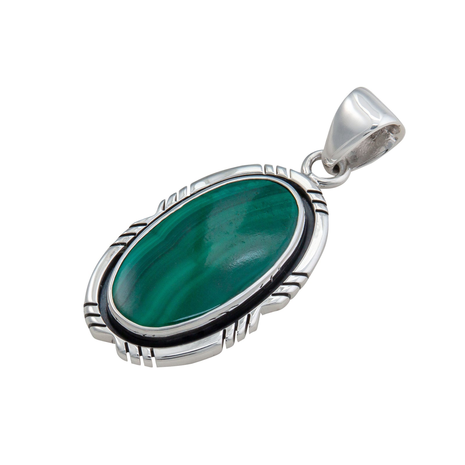 Sterling Silver Malachite C&O Pendant | Charles Albert Jewelry