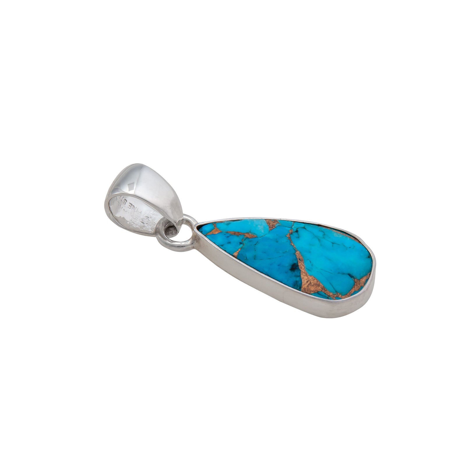 Sterling Silver Copper Infused Turquoise Teardrop Pendant | Charles Albert Jewelry