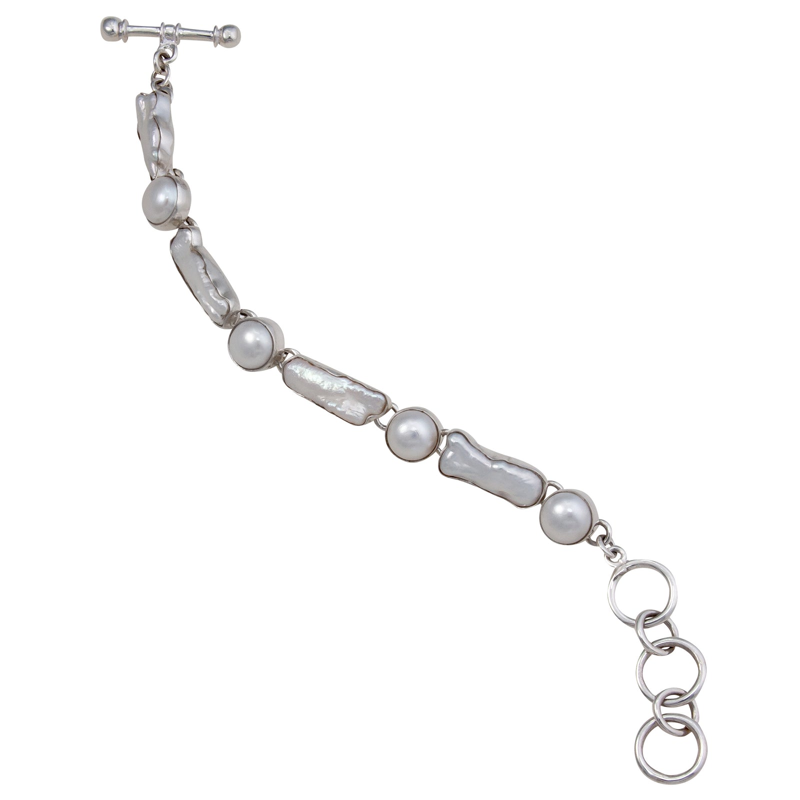 Sterling Silver Biwa Pearl and Pearl Bracelet | Charles Albert Jewelry