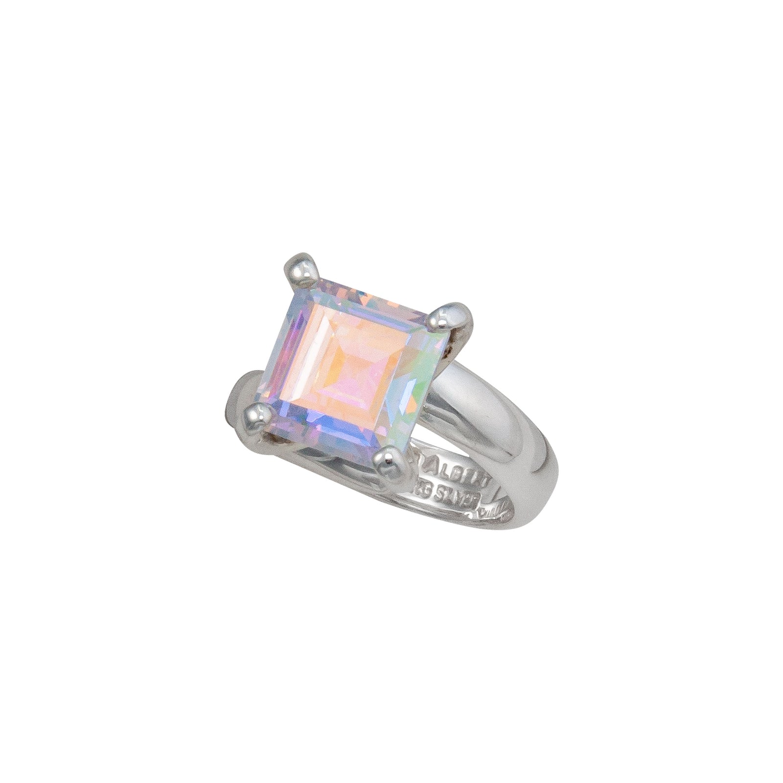Sterling Silver Mercury Mist Square Prong Set Adjustable Ring | Charles Albert Jewelry