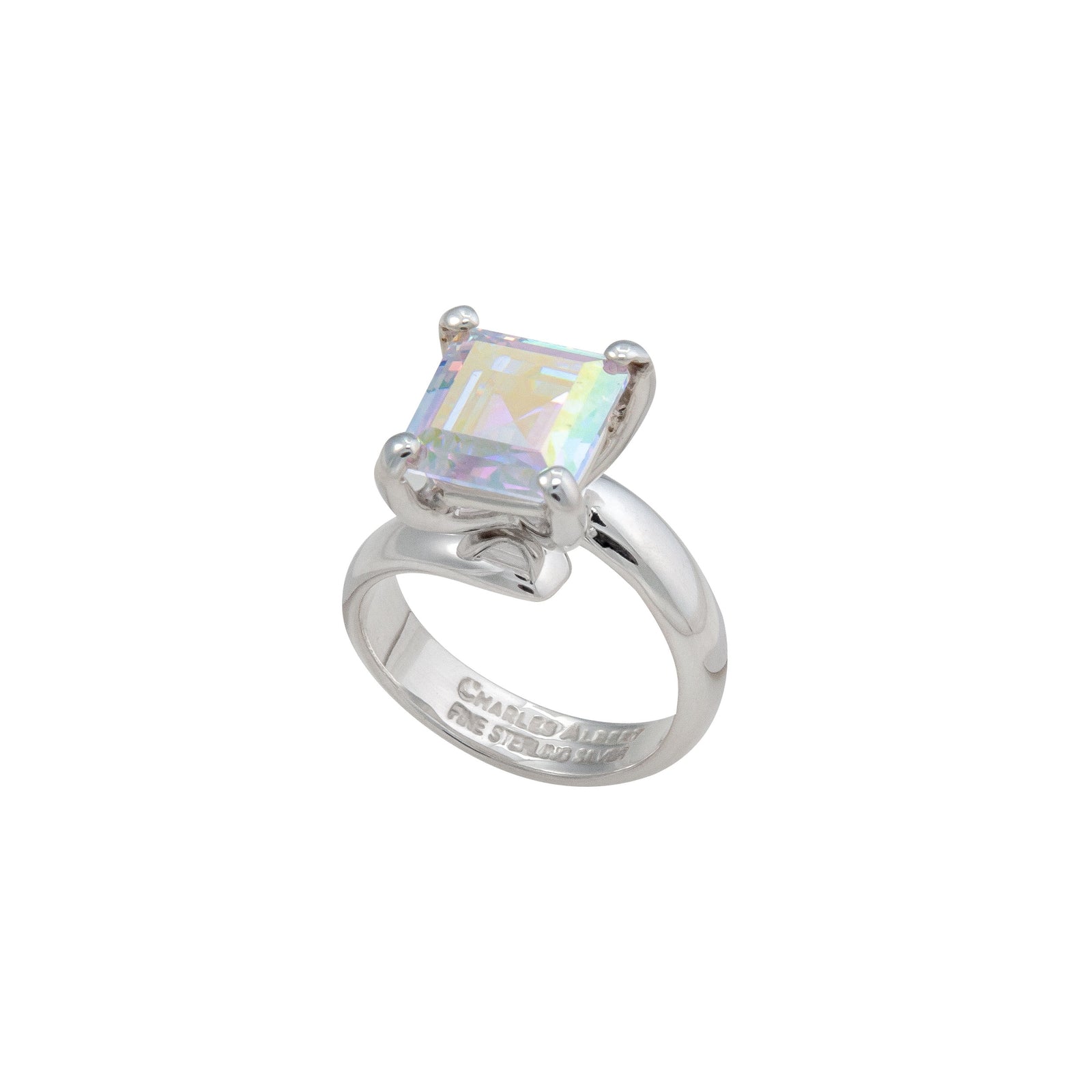 Sterling Silver Mercury Mist Square Prong Set Adjustable Ring | Charles Albert Jewelry