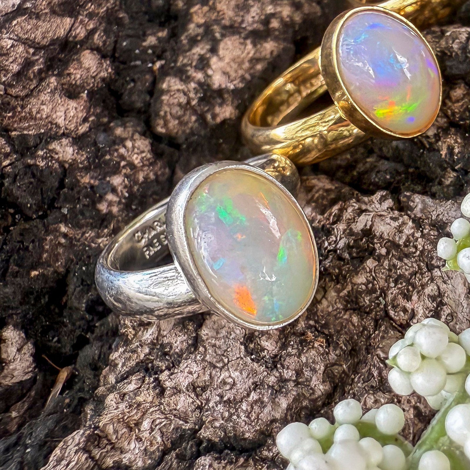 Sterling Silver Oval Ethiopian Opal Adjustable Ring | Charles Albert Jewelry