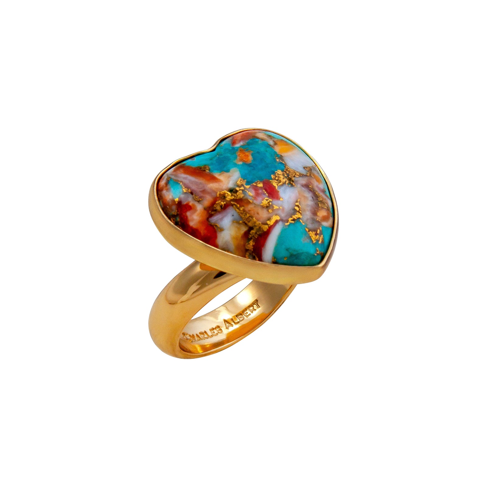 Alchemia Turquoise and Spiny Oyster Heart Adjustable Ring | Charles Albert Jewelry