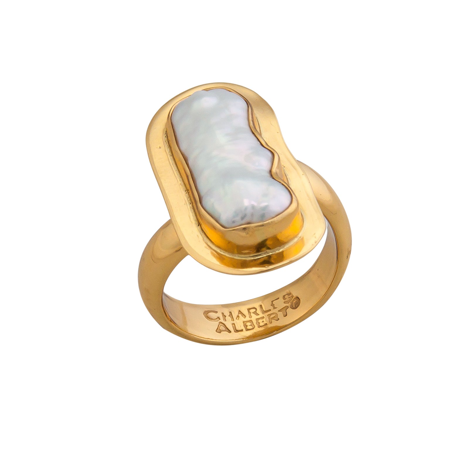 Alchemia Biwa Pearl Adjustable Ring with Detailed Edge | Charles Albert Jewelry