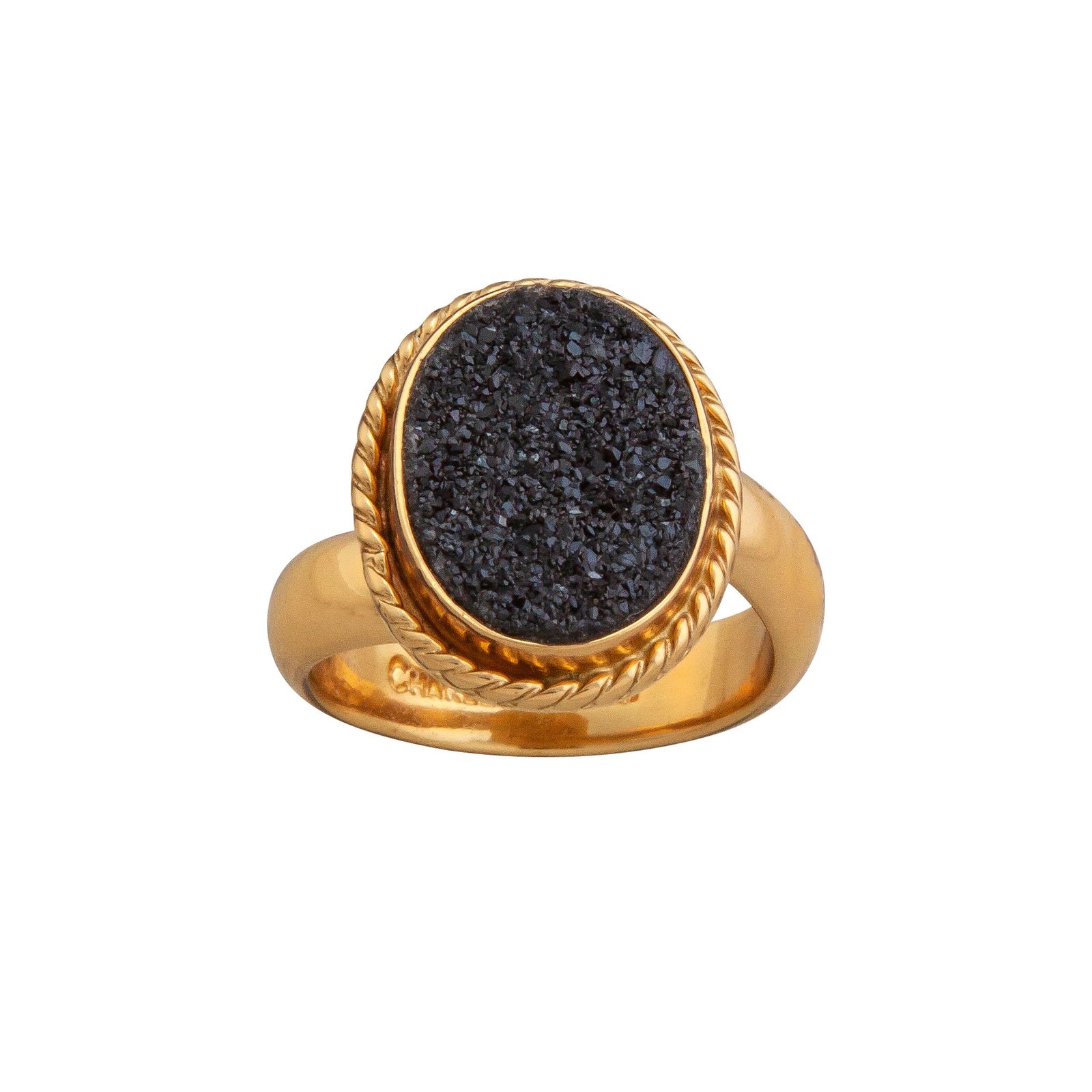 Alchemia Black Druzy Oval Rope Adjustable Ring | Charles Albert Jewelry