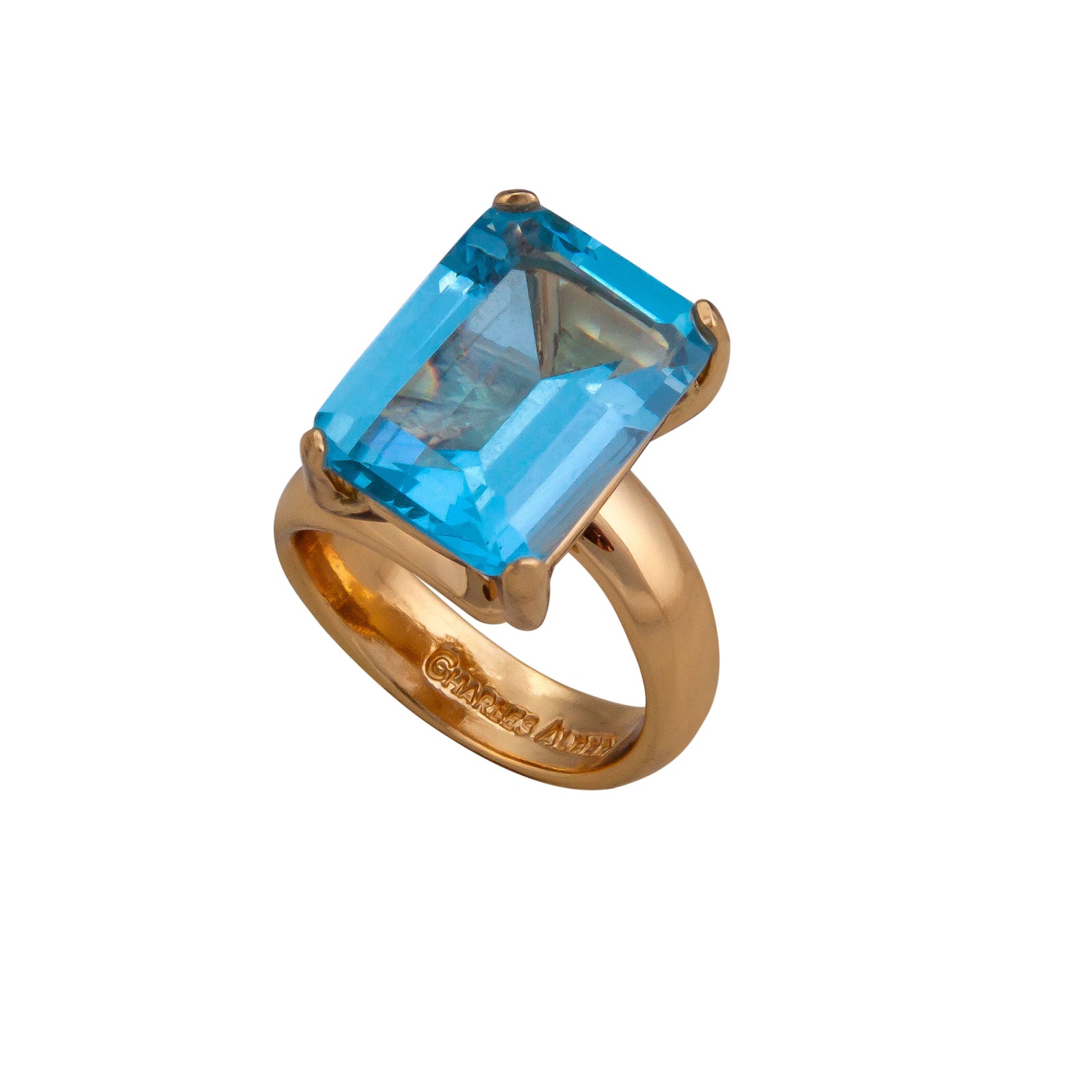 Alchemia Blue Topaz Rectangle Prong Set Adjustable Ring | Charles Albert Jewelry