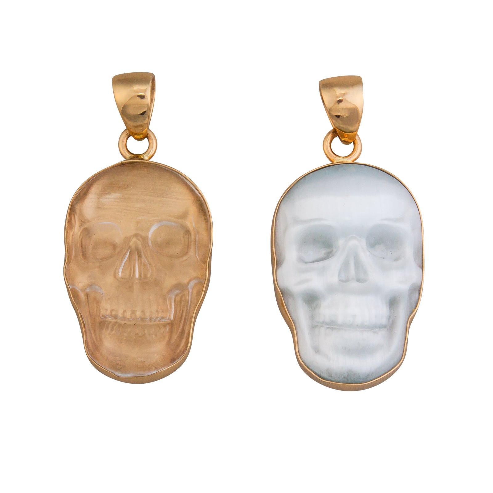 Alchemia Medium Skull Pendants - Clear Quartz and White Fiber Optic Cable | Charles Albert Jewelry
