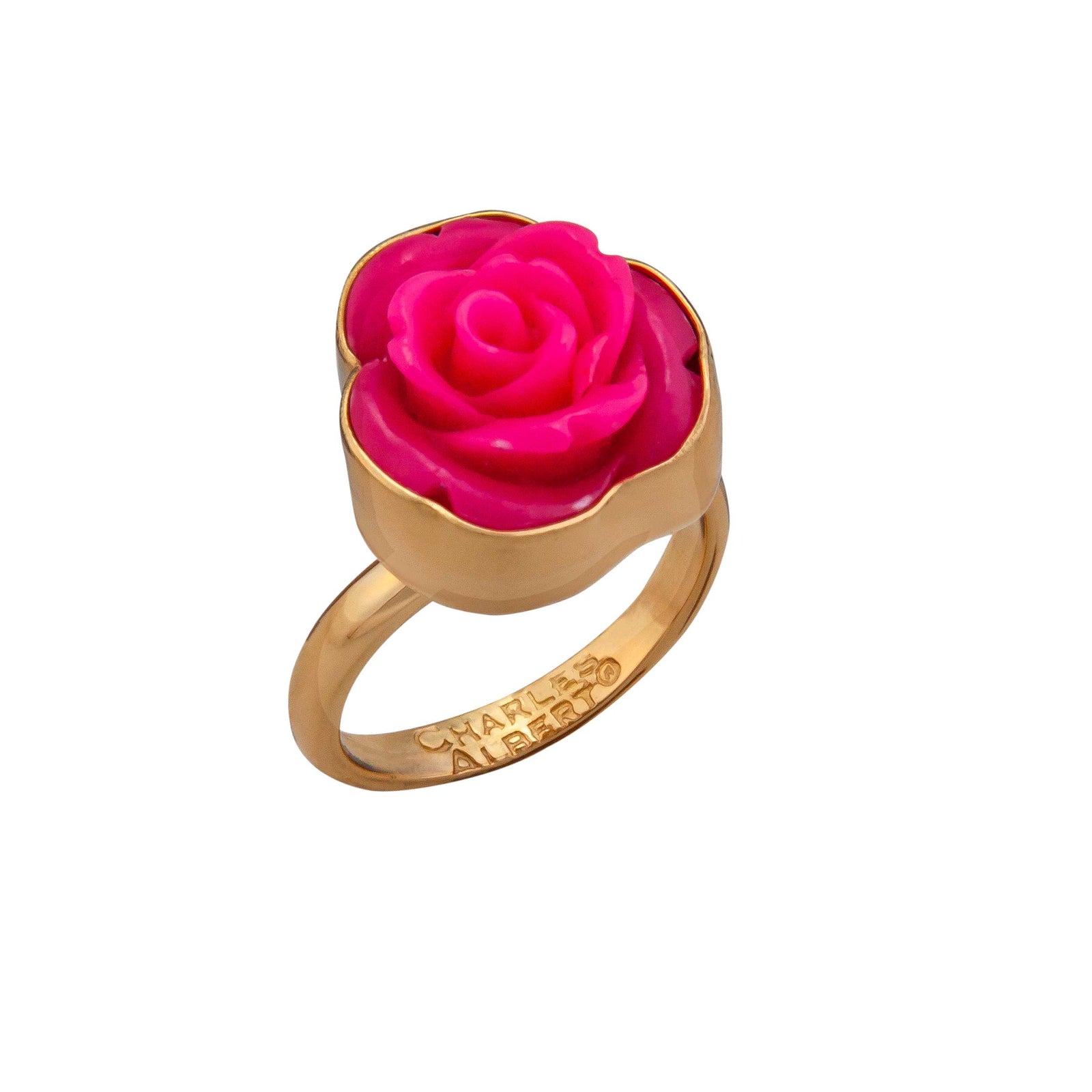Alchemia Pink Resin Rose Adjustable Ring | Charles Albert Jewelry