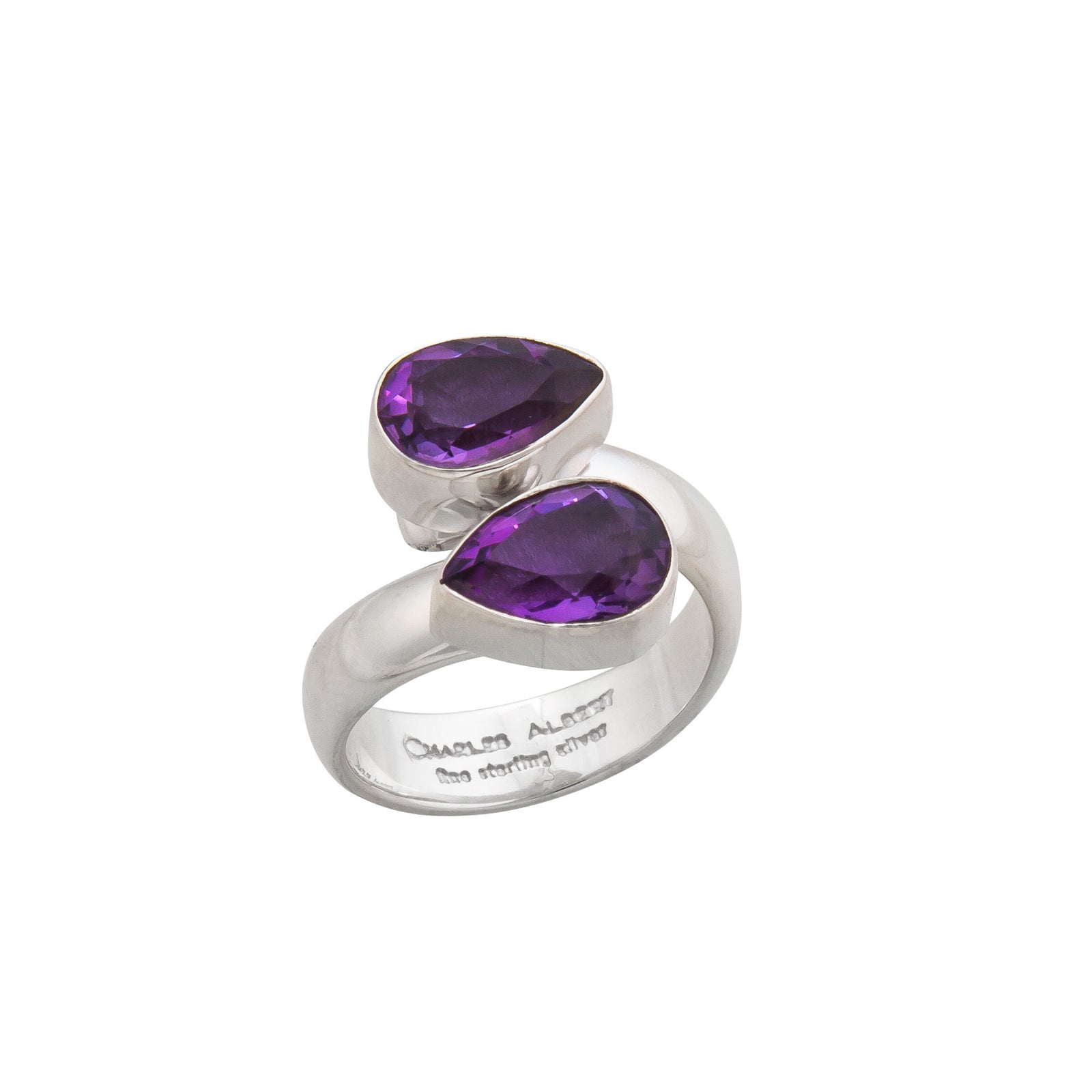 Sterling Silver Amethyst Teardrop Bypass Adjustable Ring | Charles Albert Jewelry