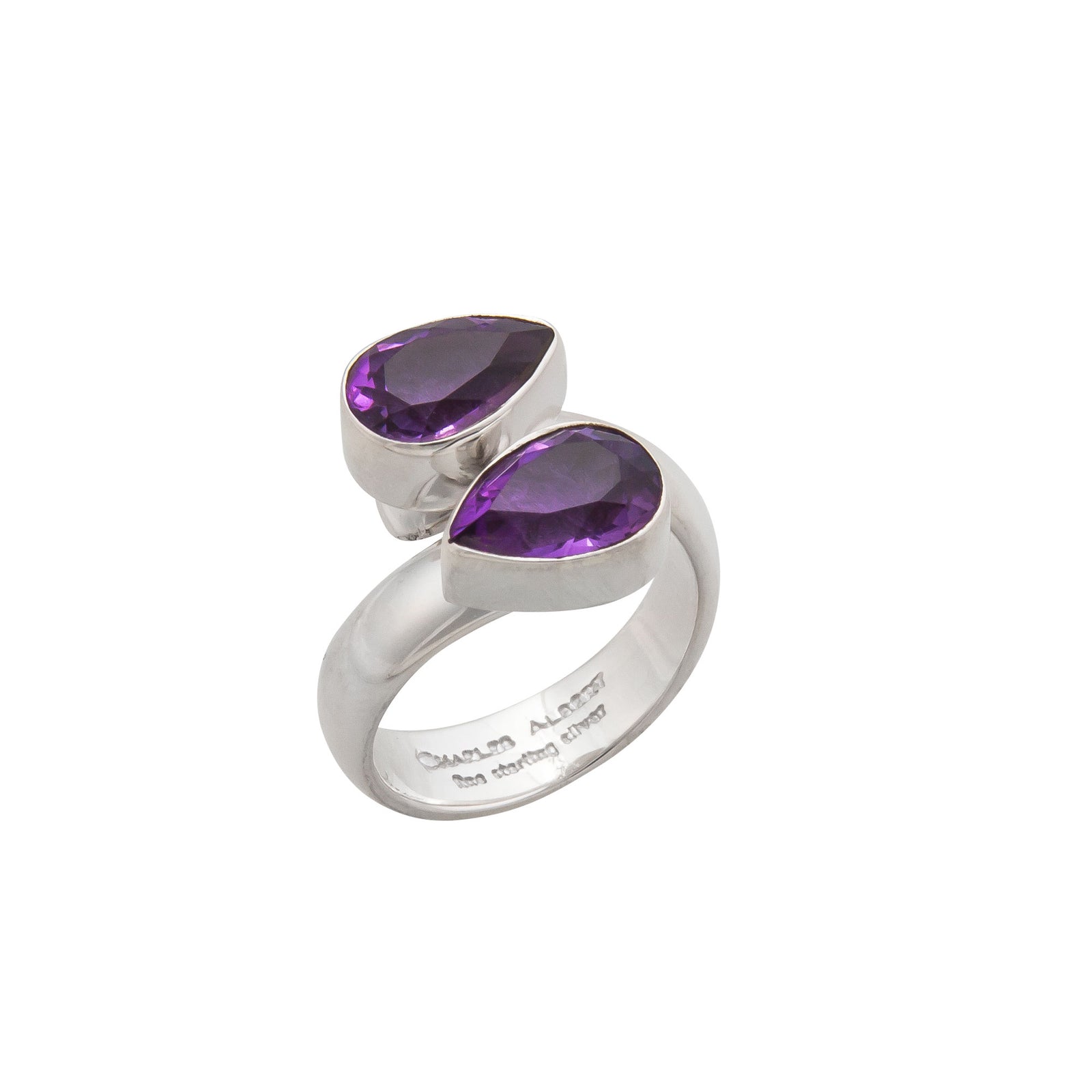 Sterling Silver Amethyst Teardrop Bypass Adjustable Ring | Charles Albert Jewelry