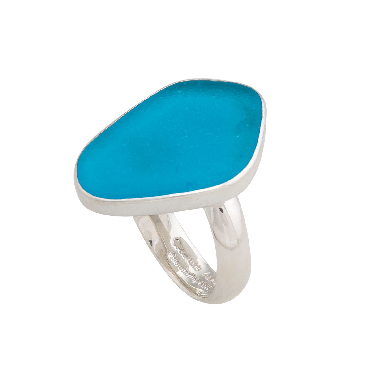 Sterling Silver Aqua Recycled Glass Adjustable Ring | Charles Albert Jewelry