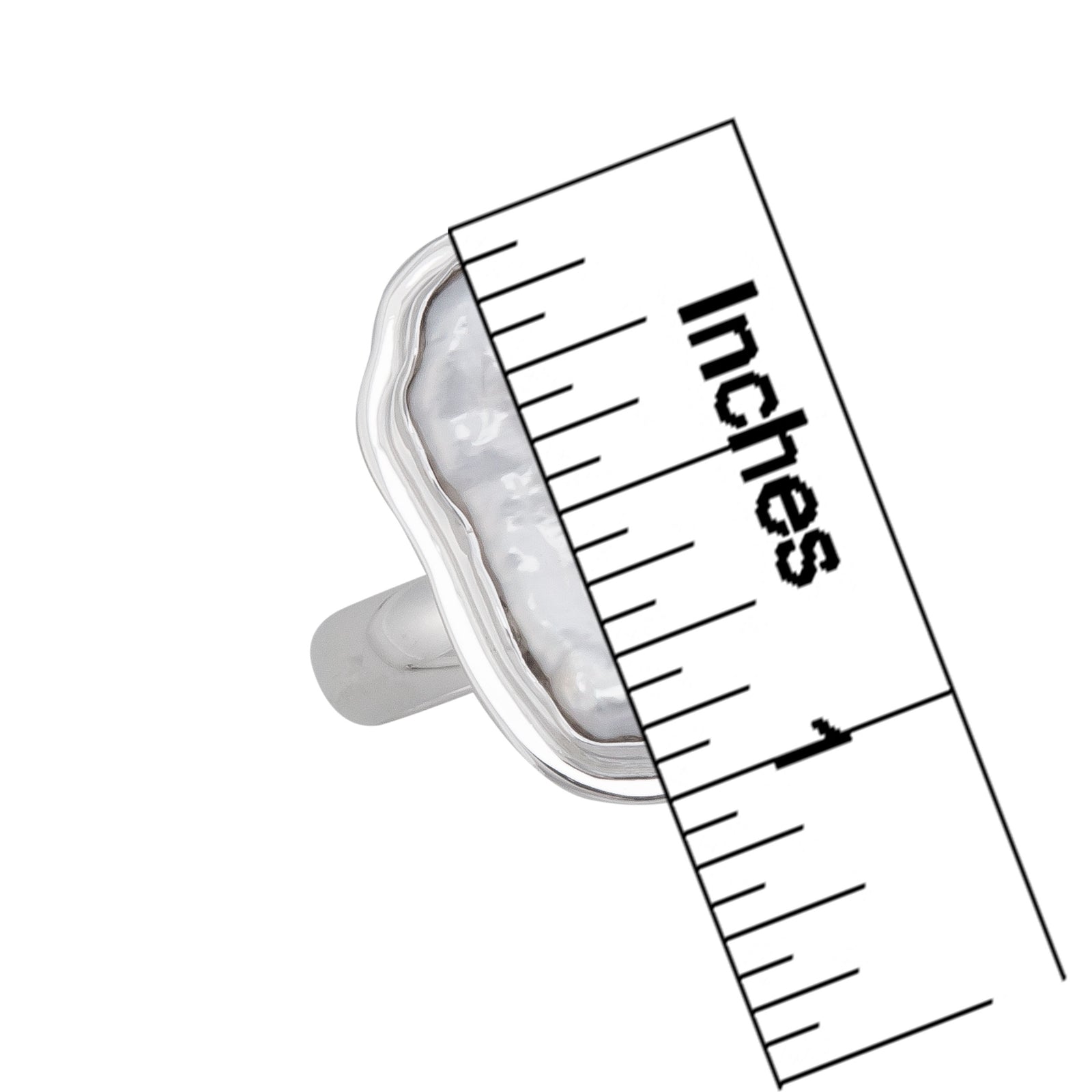 Sterling Silver Biwa Pearl Adjustable Ring with Detailed Edge | Charles Albert Jewelry