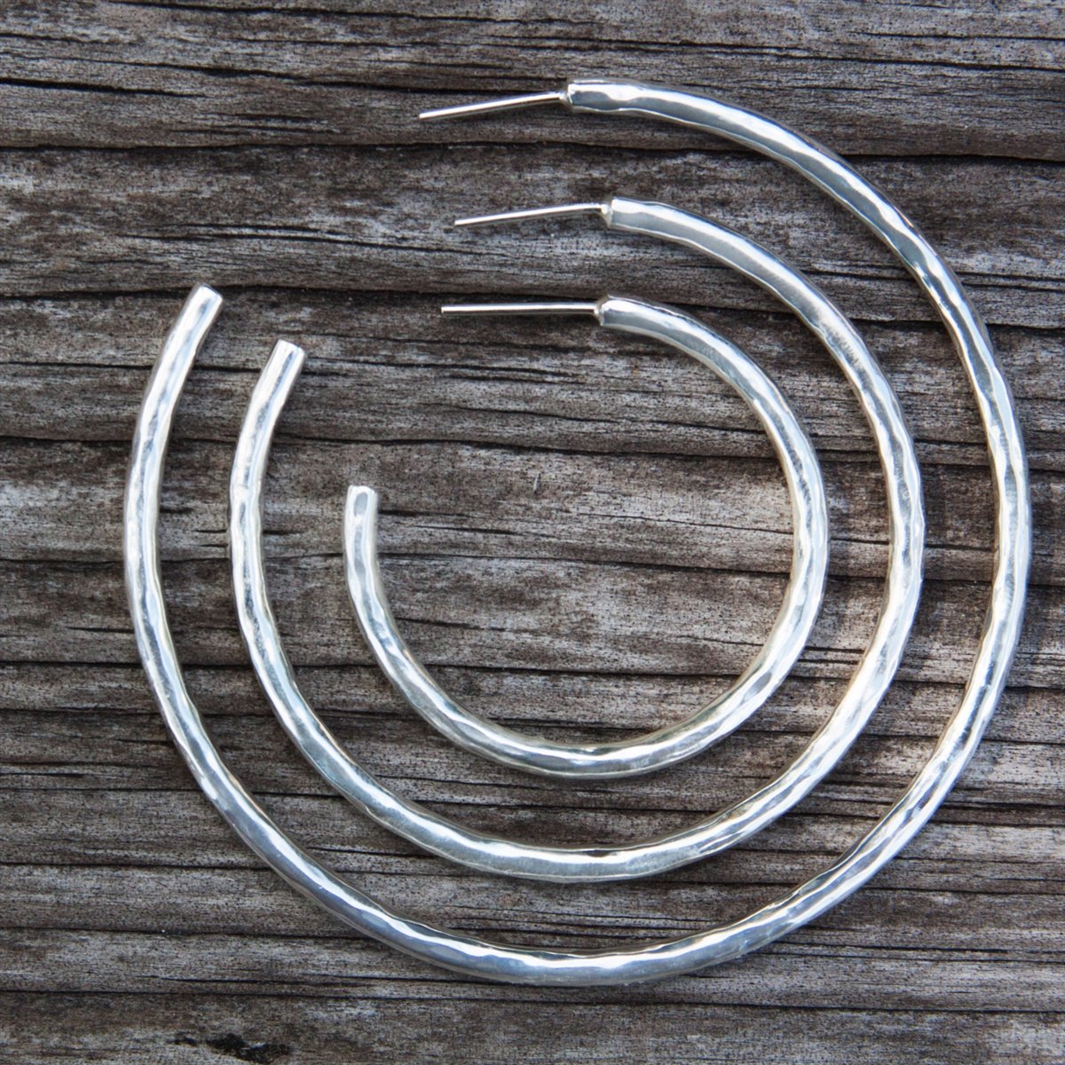 Sterling Silver Hammered Hoop Post Earrings | Charles Albert Jewelry