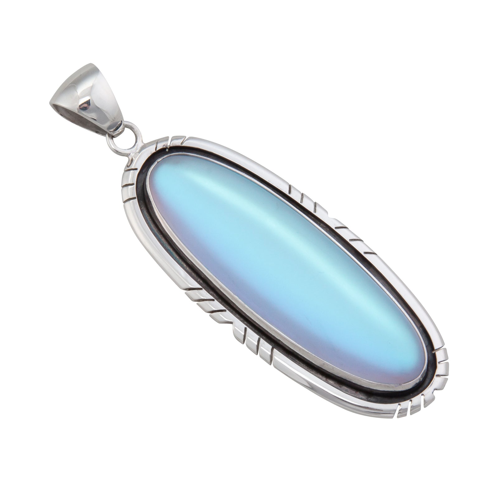 Sterling Silver Luminite Oblong Pendant with Detailed Oxidized Edge | Charles Albert Jewelry