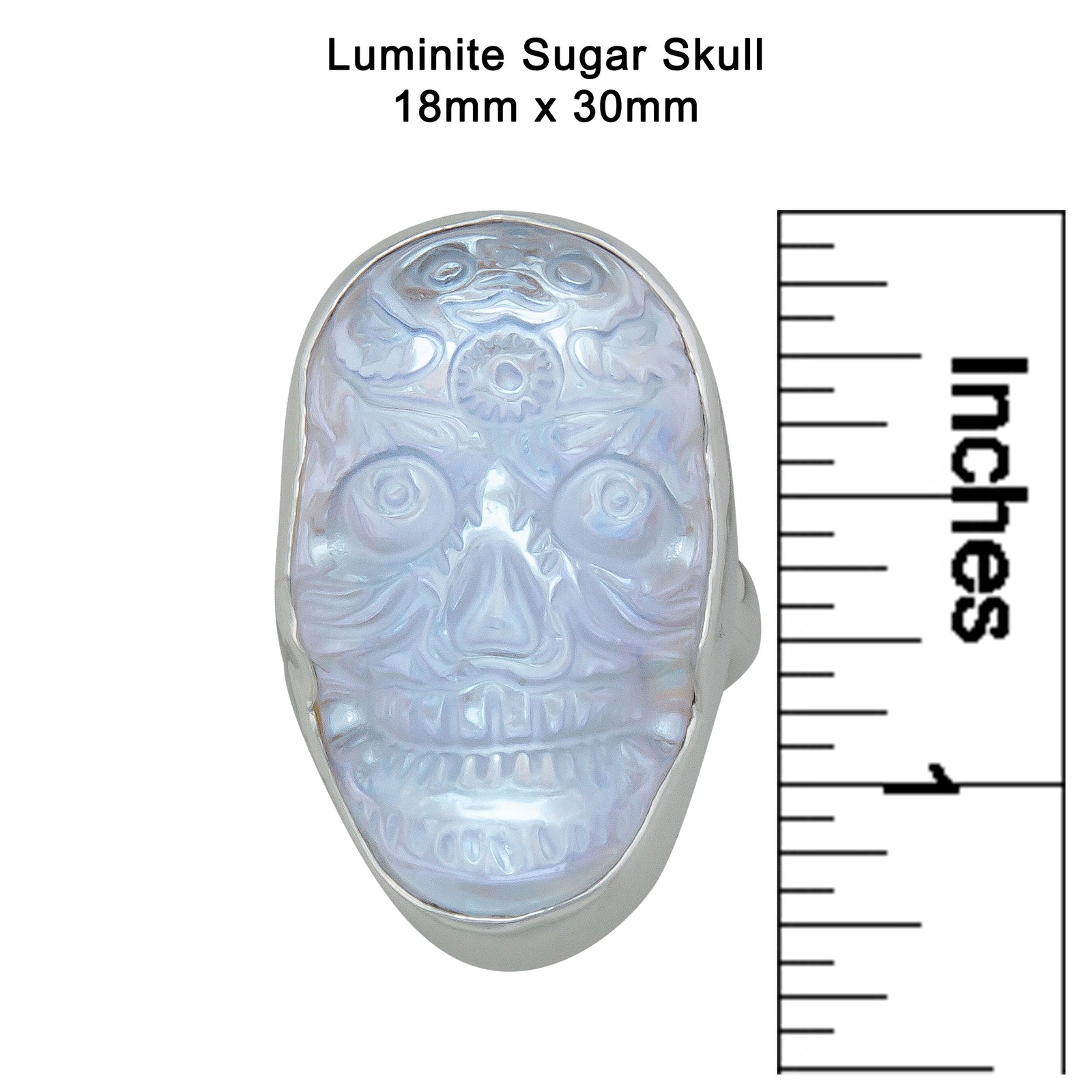 Sterling Silver Luminite Sugar Skull Adjustable Ring | Charles Albert Jewelry