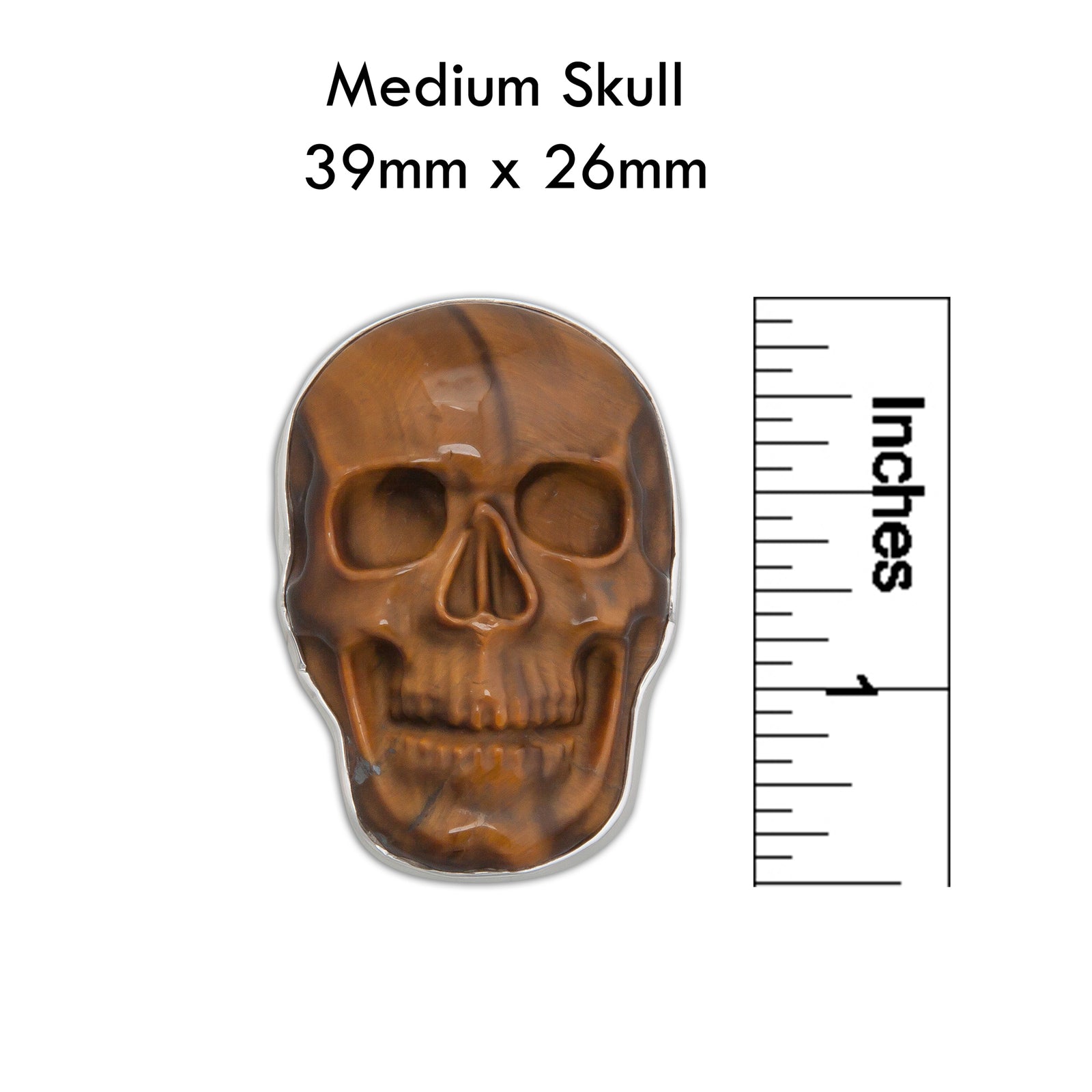 Sterling Silver Medium Tiger Eye Skull Adjustable Ring | Charles Albert Jewelry