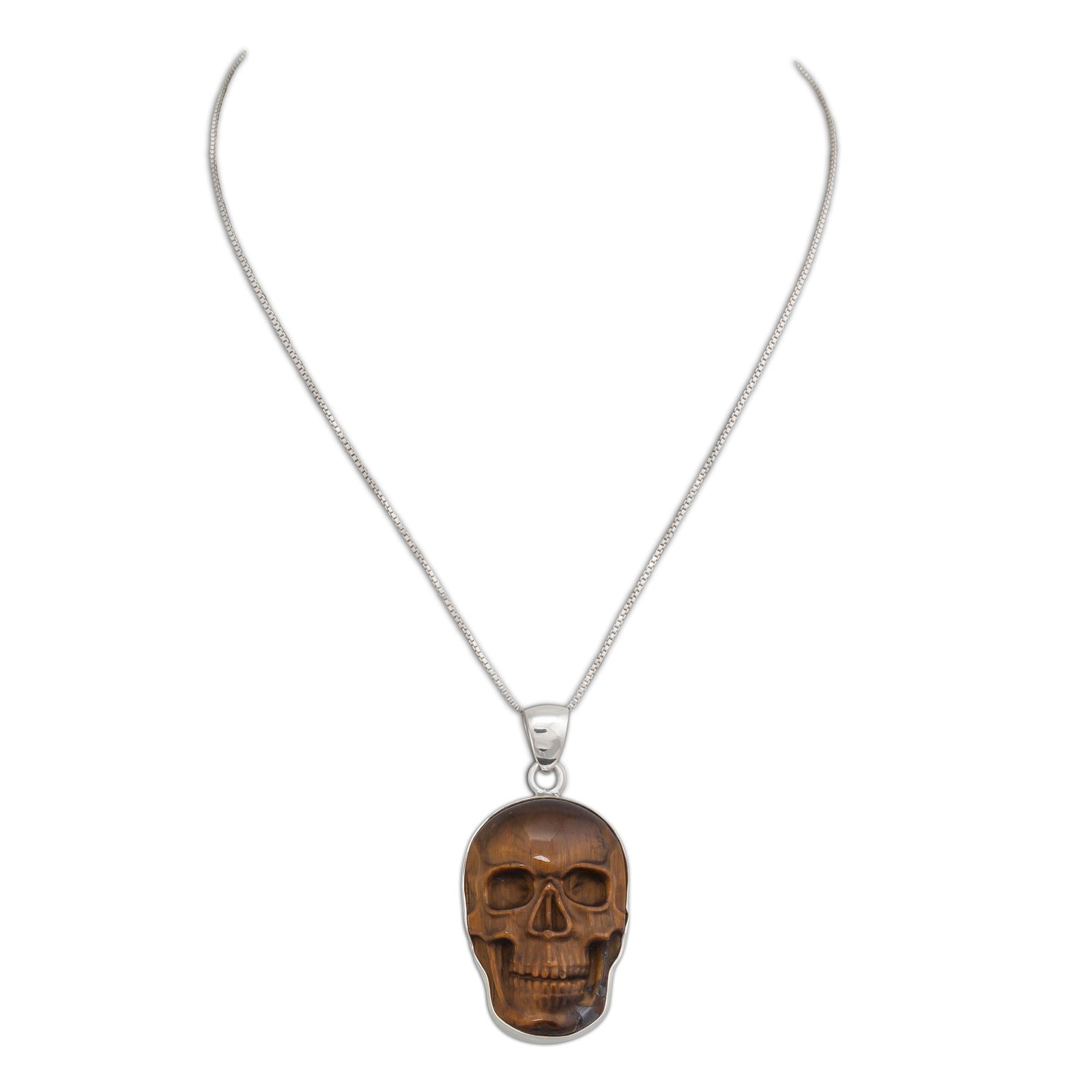 Sterling Silver Medium Tiger Eye Skull Pendant | Charles Albert Jewelry