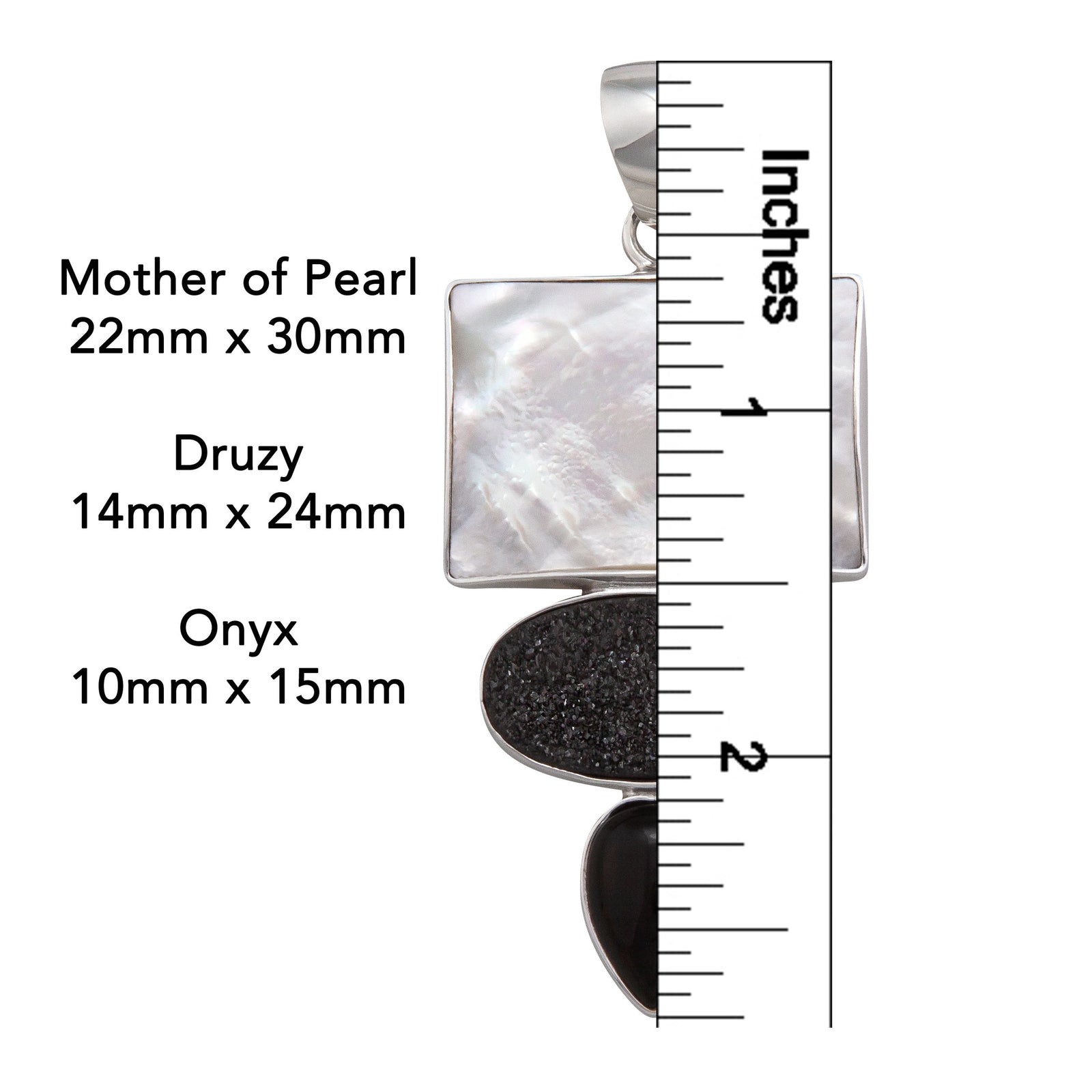 Sterling Silver Mother of Pearl, Black Druzy and Onyx Pendant | Charles Albert Jewelry