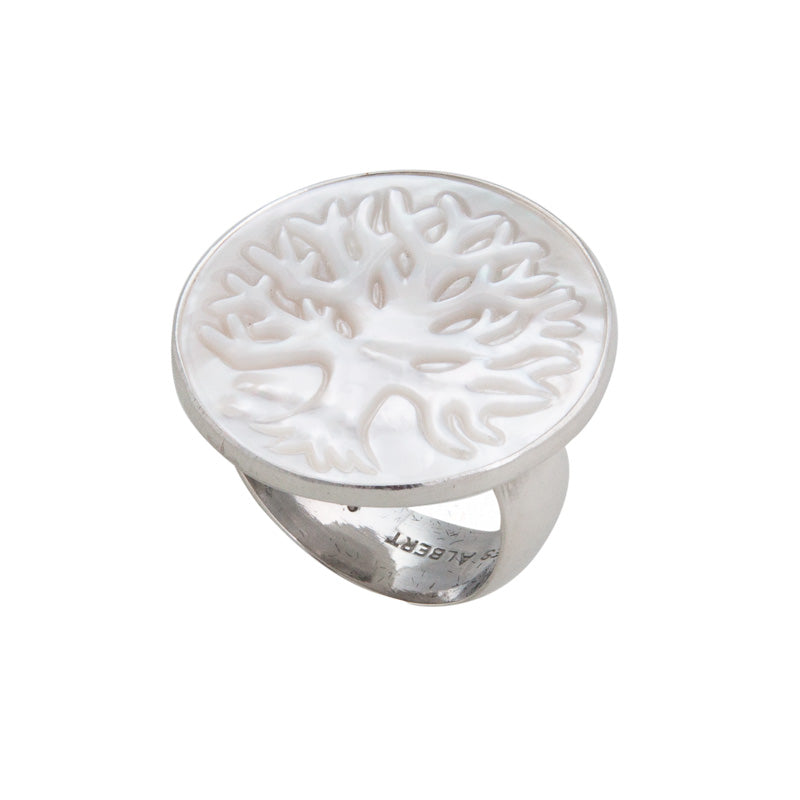 Sterling Silver Mother of Pearl Tree of Life Adjustable Ring | Charles Albert Jewelry