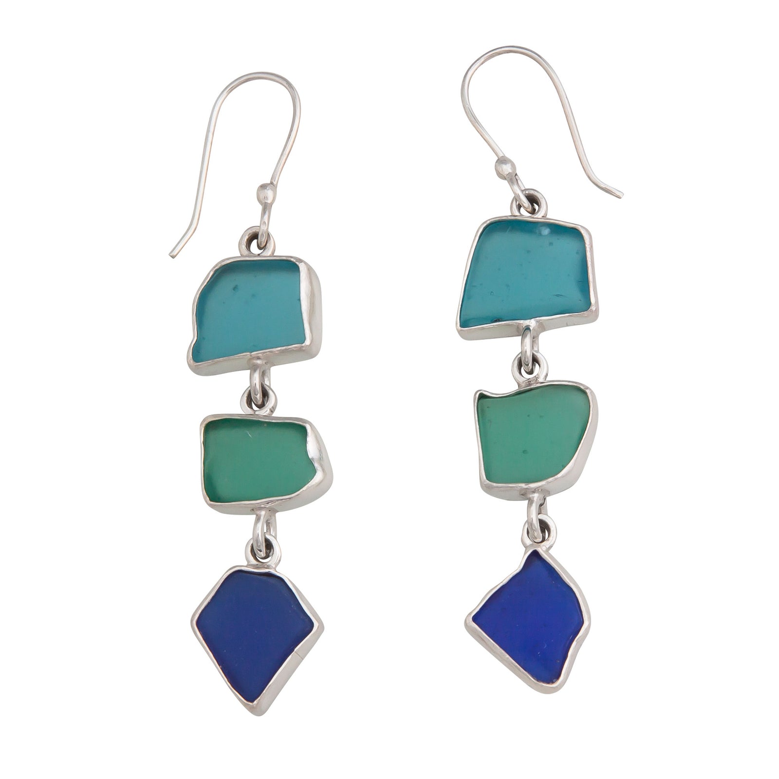 Sterling Silver Multi-Color Recycled Glass Triple Earrings | Charles Albert Jewelry