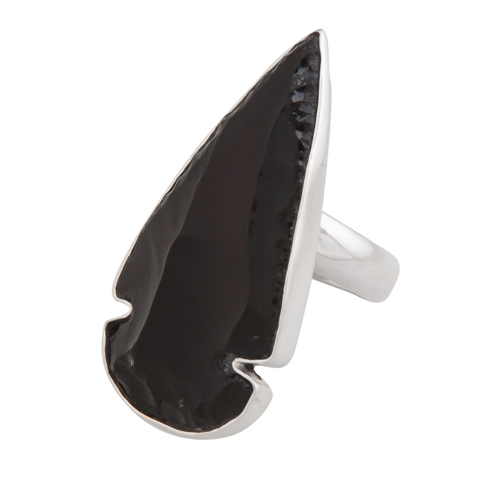 Sterling Silver Obsidian Arrowhead Adjustable Ring | Charles Albert Jewelry