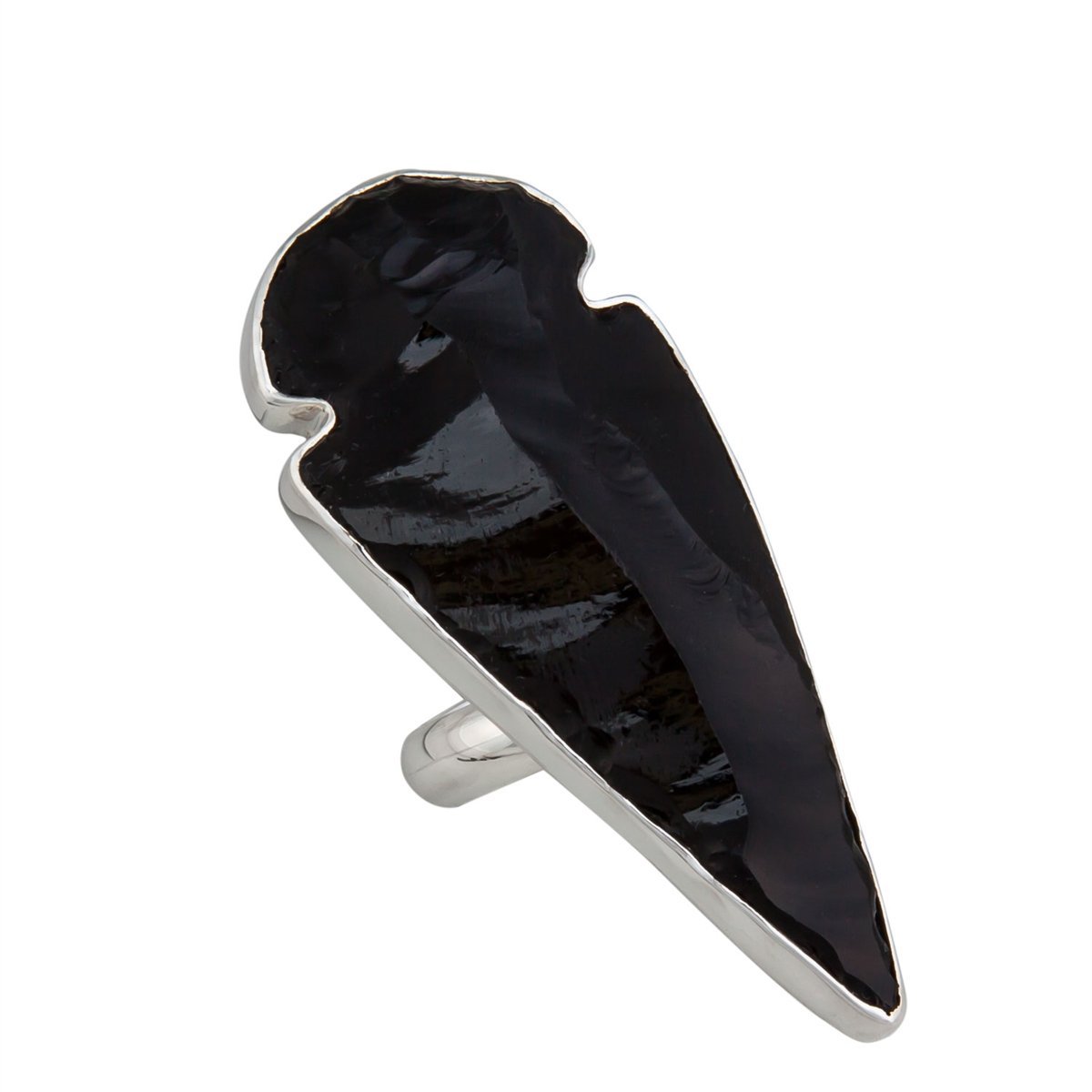 Sterling Silver Obsidian Arrowhead Adjustable Ring | Charles Albert Jewelry