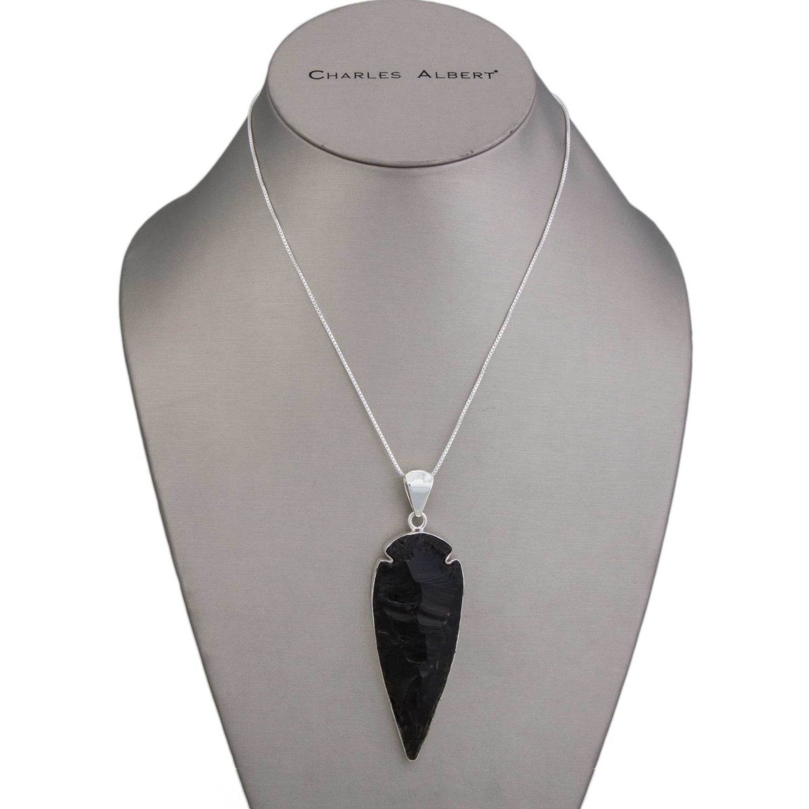 Sterling Silver Obsidian Arrowhead Pendant | Charles Albert Jewelry