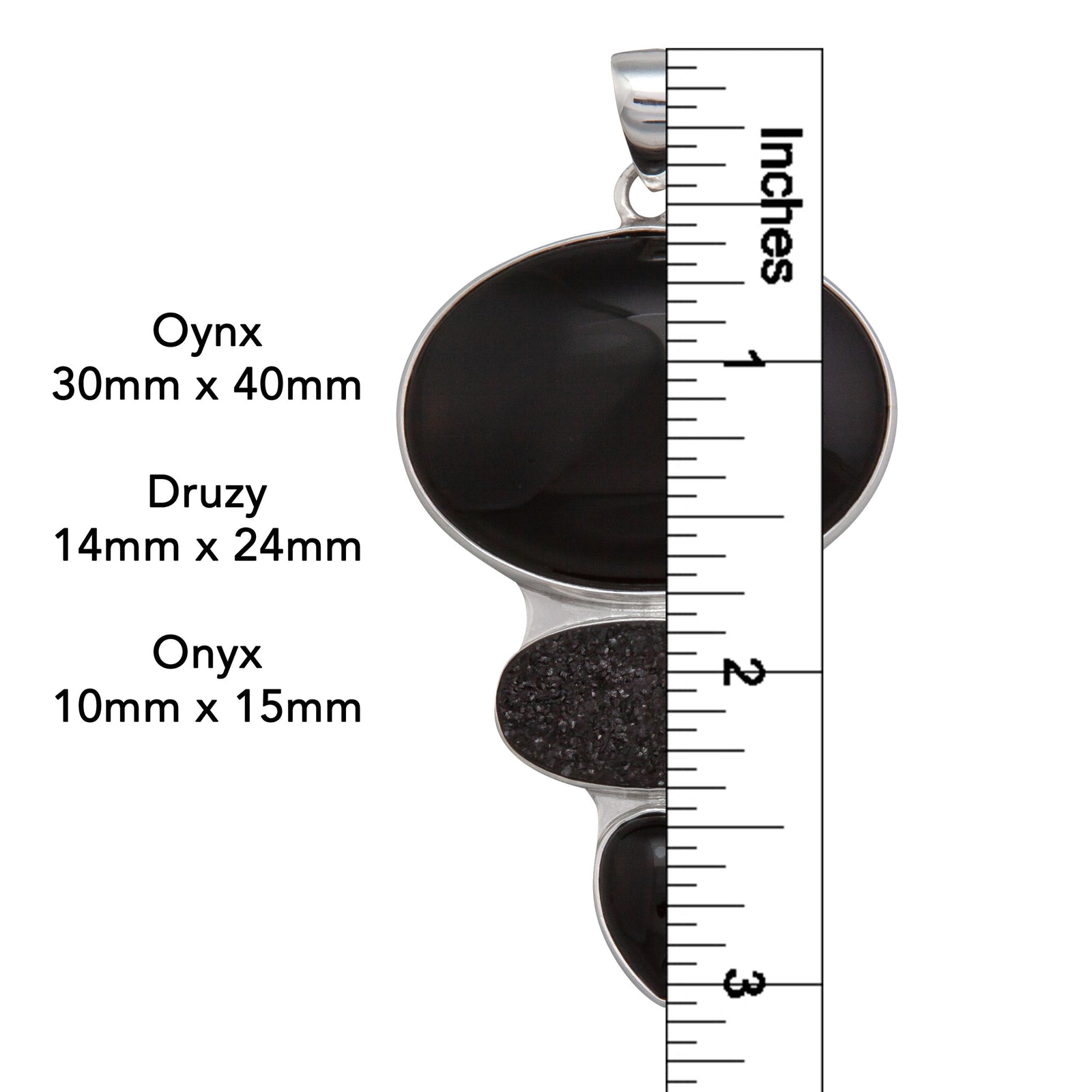 Sterling Silver Onyx and Black Druzy Triple Pendant | Charles Albert Jewelry