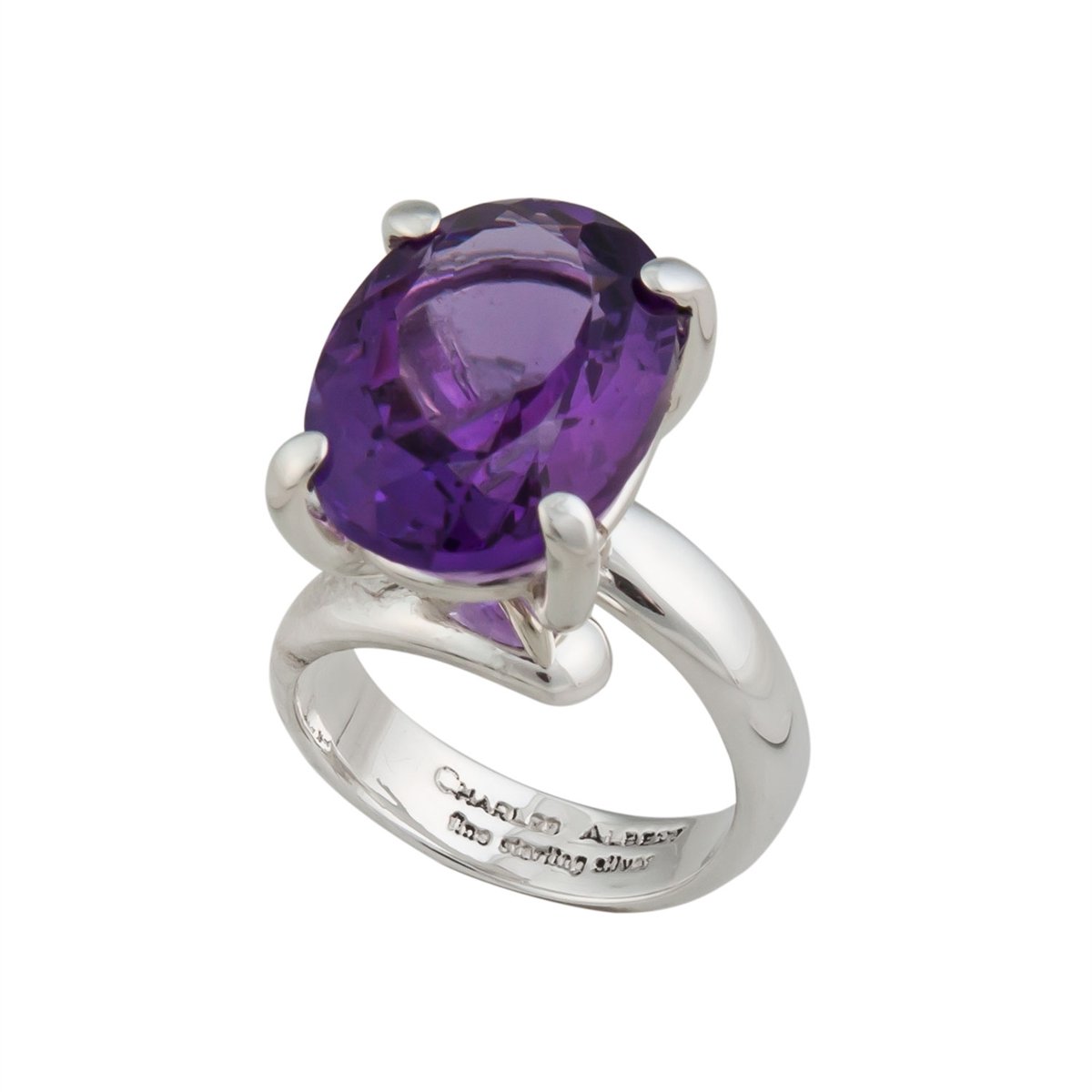 Sterling Silver Oval Amethyst Prong Set Adjustable Ring | Charles Albert Jewelry