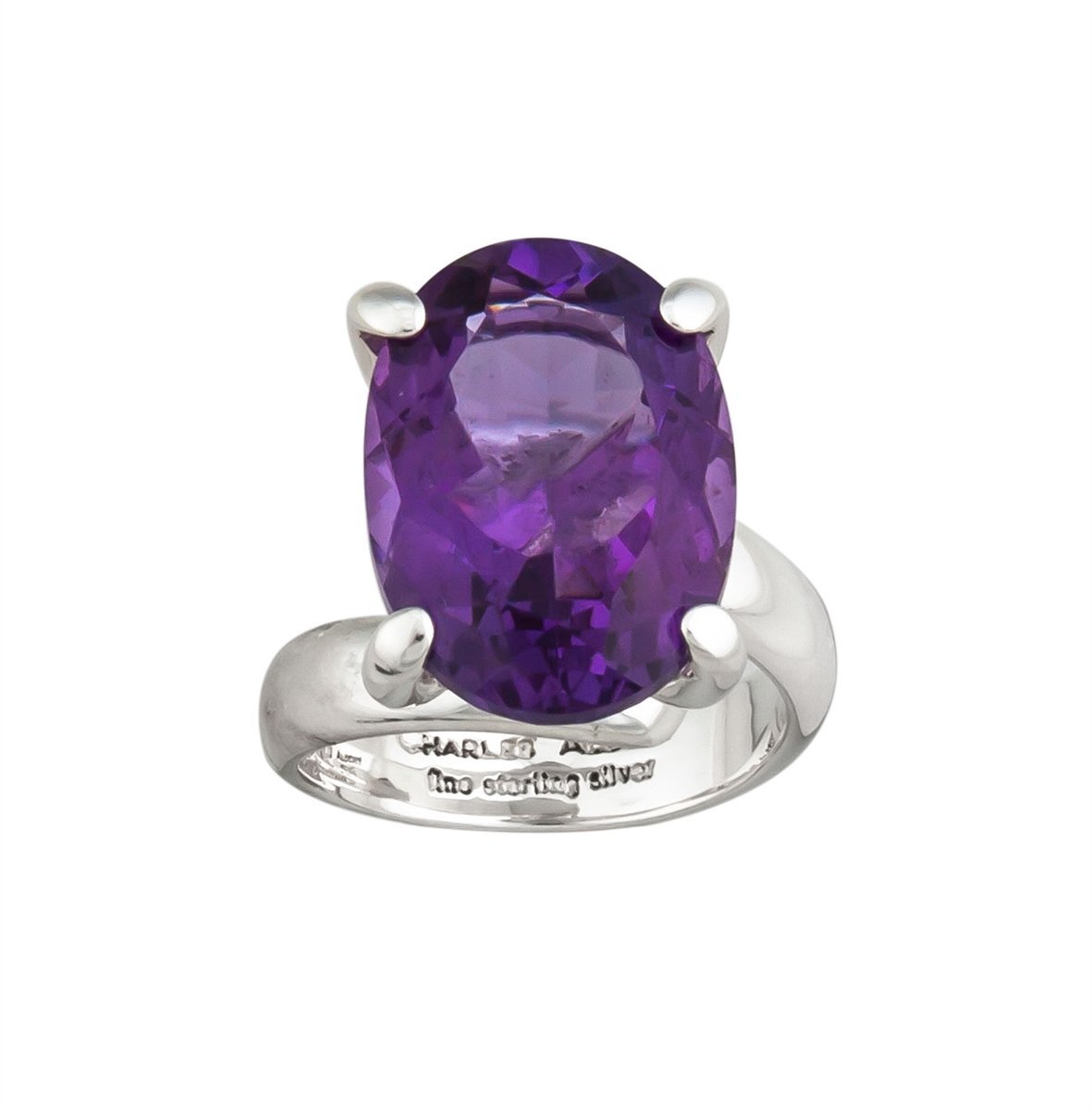 Sterling Silver Oval Amethyst Prong Set Adjustable Ring | Charles Albert Jewelry