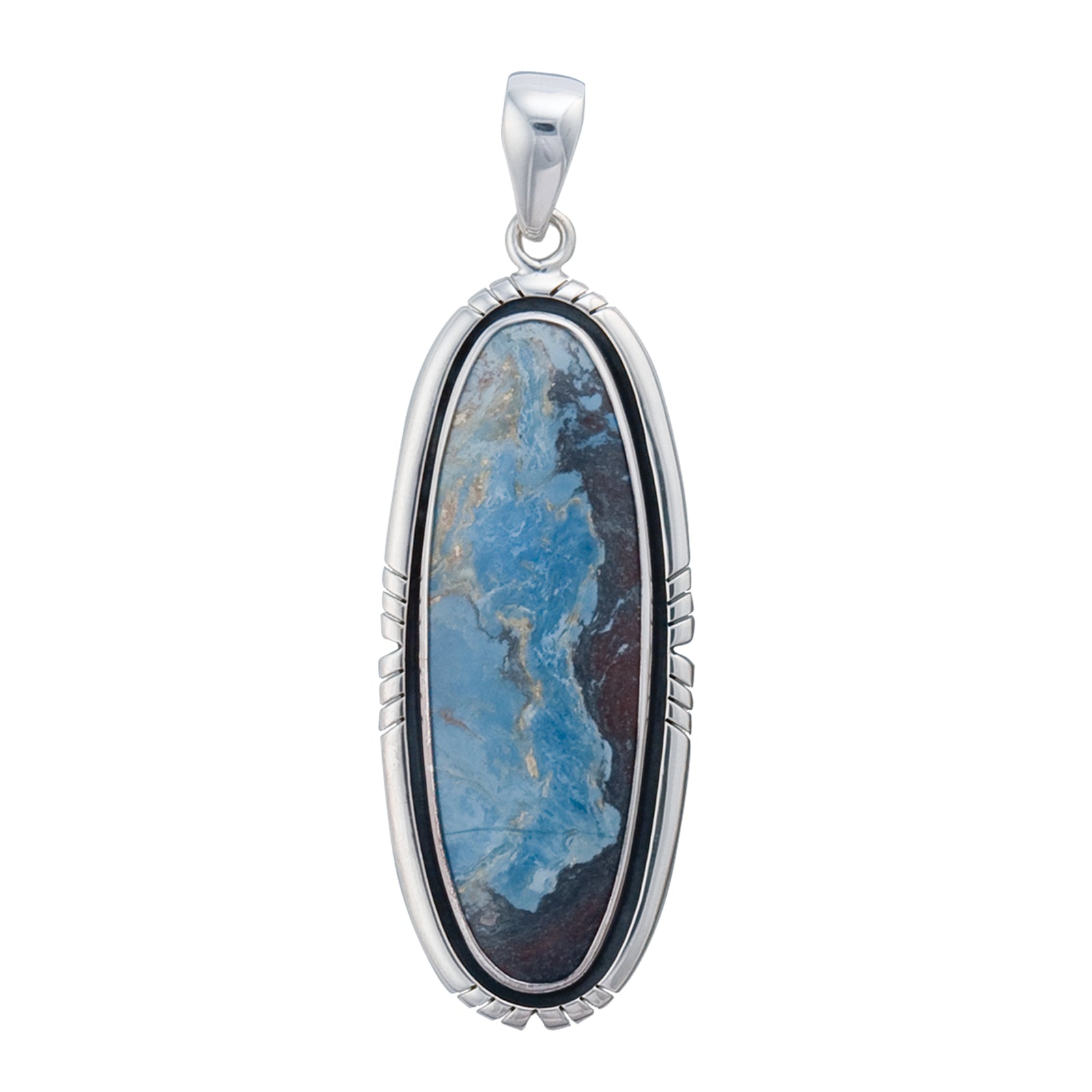 Sterling Silver Oval Aztec Lapis Pendant with Detailed Edge | Charles Albert Jewelry