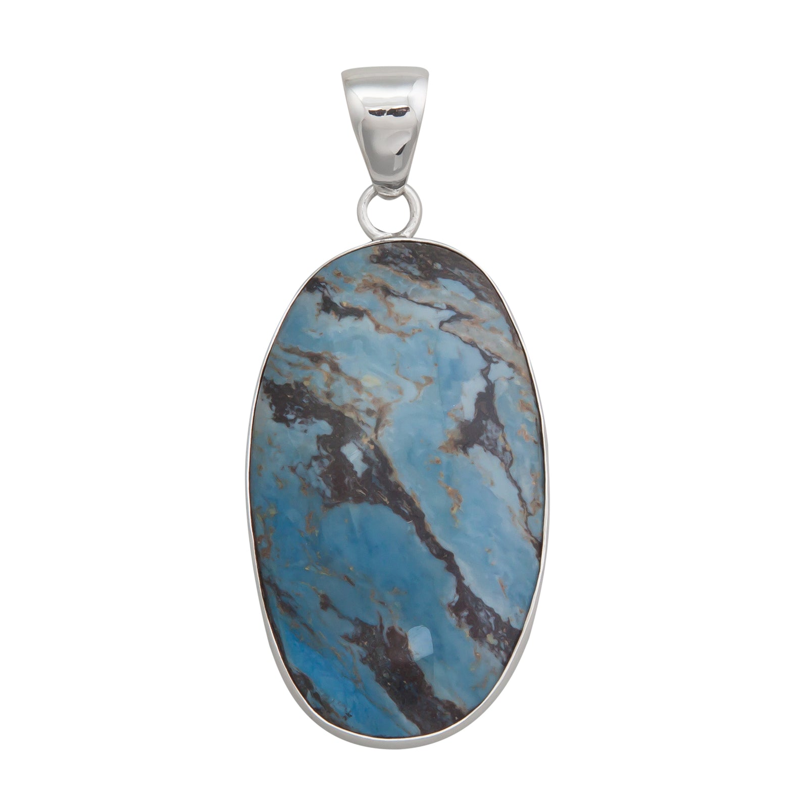 Sterling Silver Oval Aztec Lapis Pendant | Charles Albert Jewelry