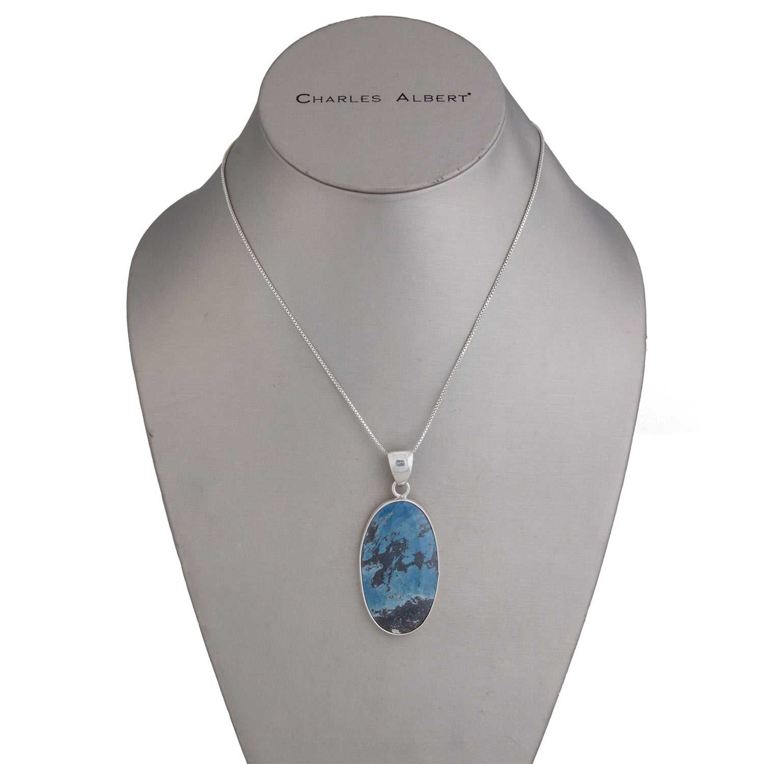 Sterling Silver Oval Aztec Lapis Pendant | Charles Albert Jewelry