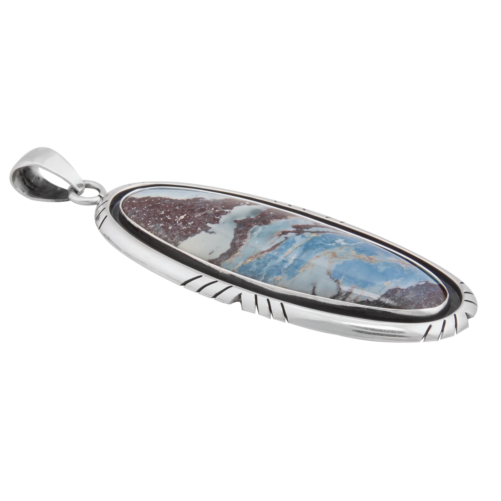 Sterling Silver Oval Aztec Lapis Pendant with Detailed Edge | Charles Albert Jewelry