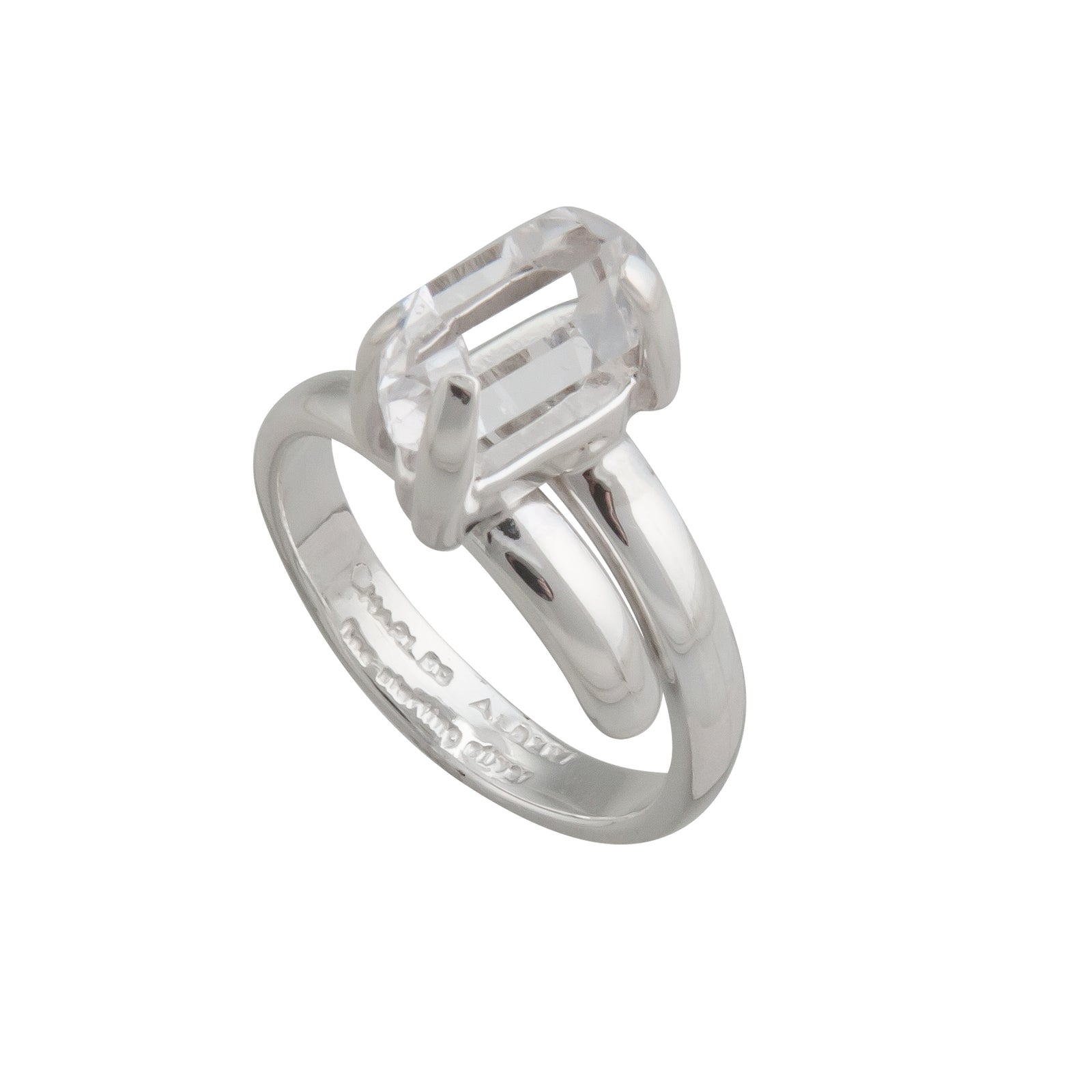 Sterling Silver Petite Herkimer Diamond Prong Set Adjustable Ring | Charles Albert Jewelry