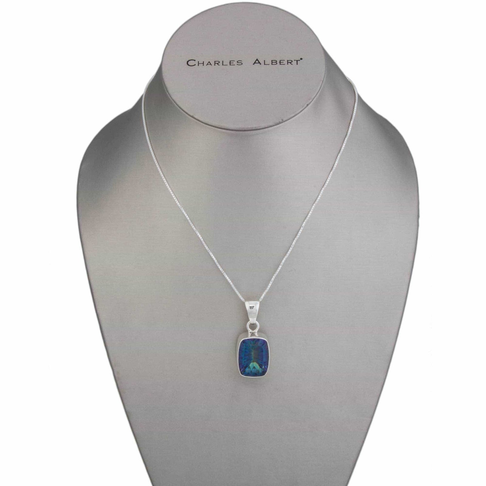 Sterling Silver Rectangle Mystic Quartz Pendant | Charles Albert Jewelry
