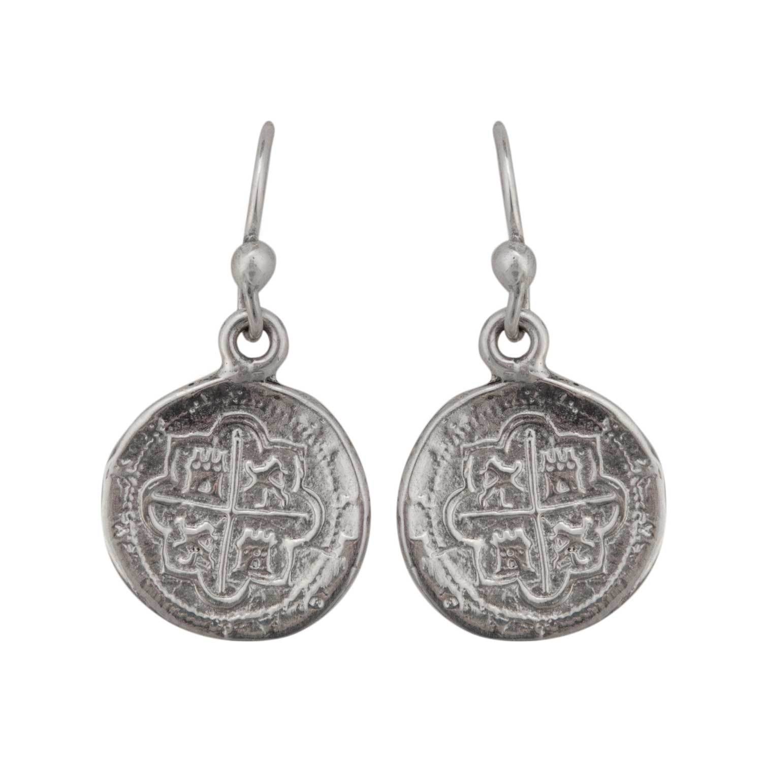 Sterling Silver Replica Spanish Coin Drop Earrings | Charles Albert Jewelry
