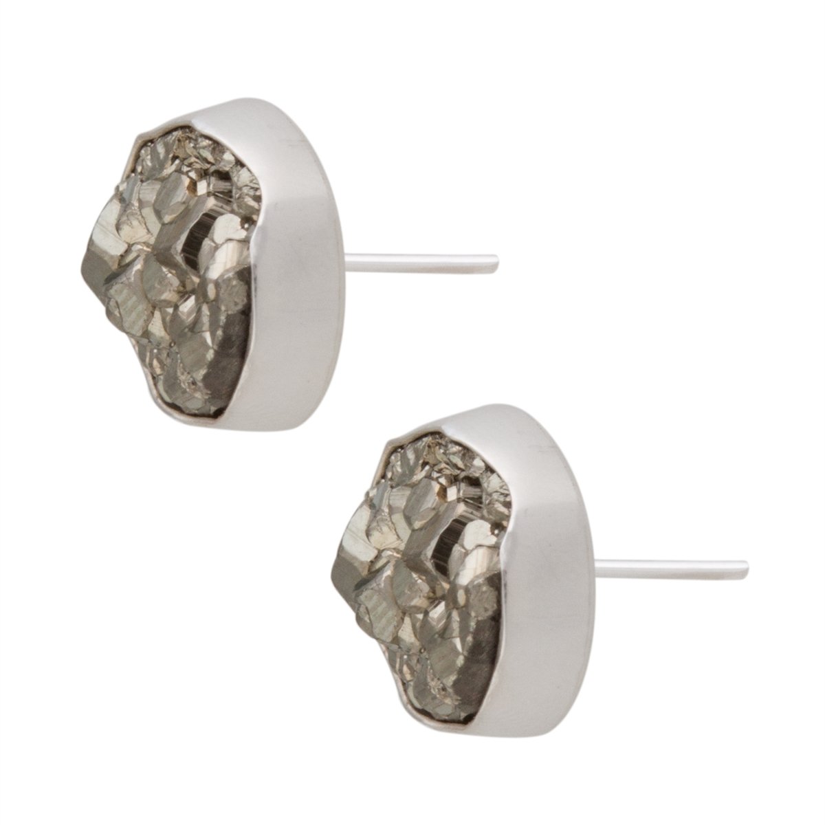 Sterling Silver Round Pyrite Earrings | Charles Albert Jewelry
