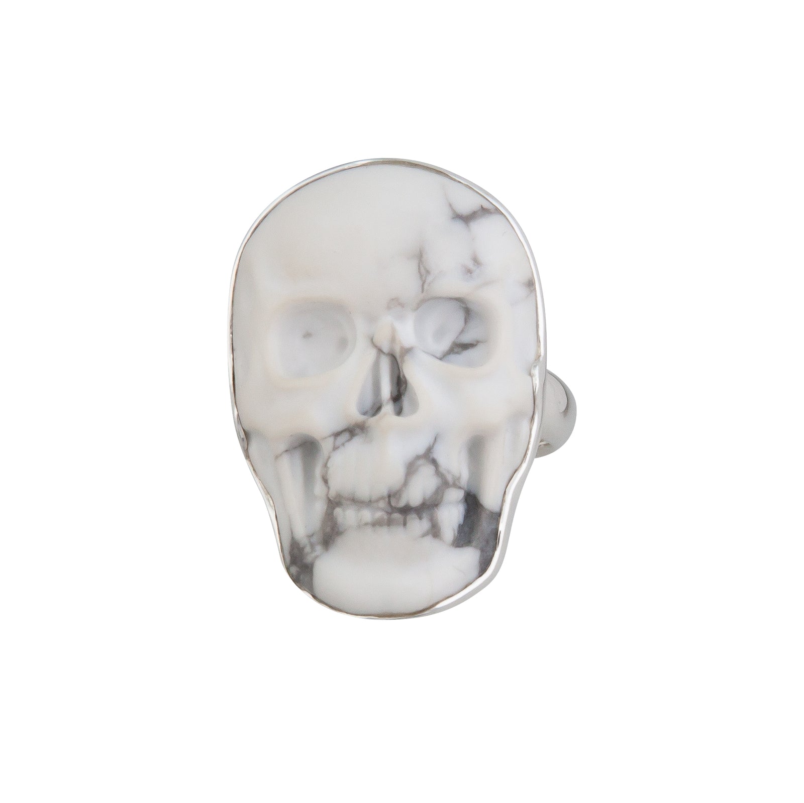 Sterling Silver Small Howlite Skull Adjustable Ring | Charles Albert Jewelry