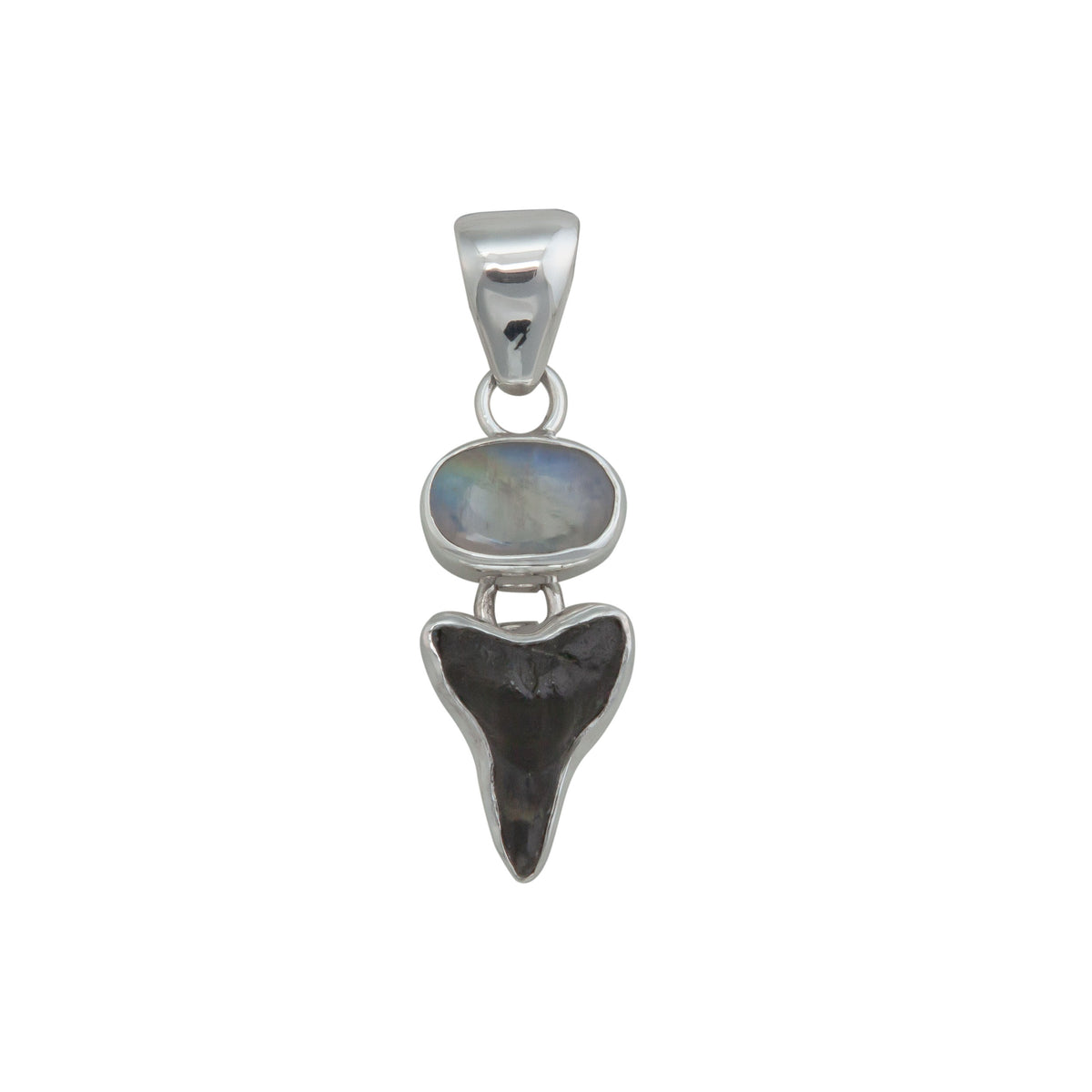 Sterling Silver Rainbow Moonstone &amp; Shark Tooth Pendant - Charles Albert Jewelry