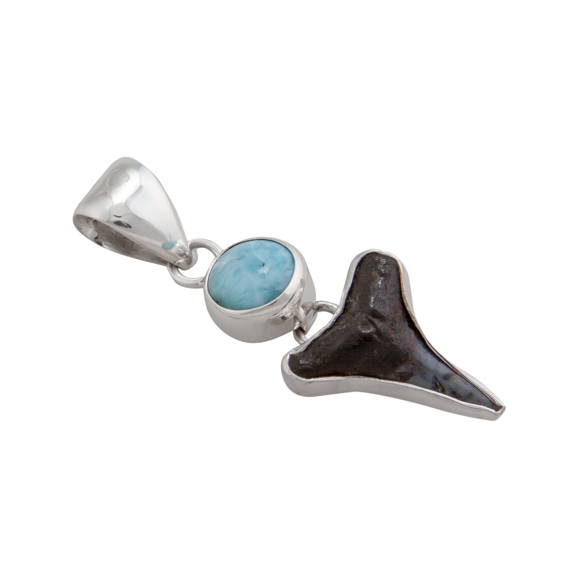 Sterling Silver Larimar and Shark Tooth Pendant | Charles Albert Jewelry