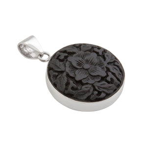 Sterling Silver Black Cinnabar Flower Pendant | Charles Albert Jewelry