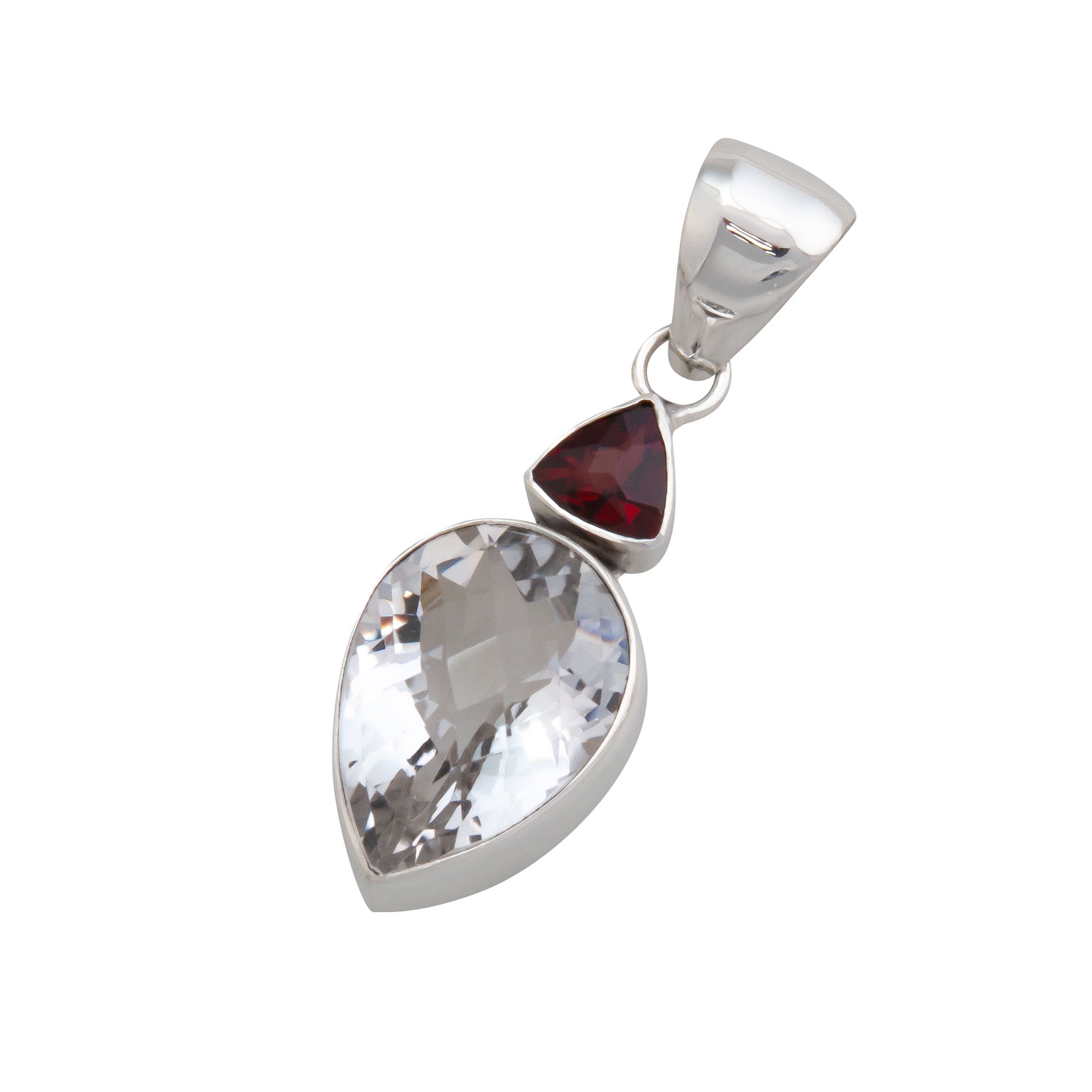 Sterling Silver Garnet and Quartz Double Pendant | Charles Albert Jewelry