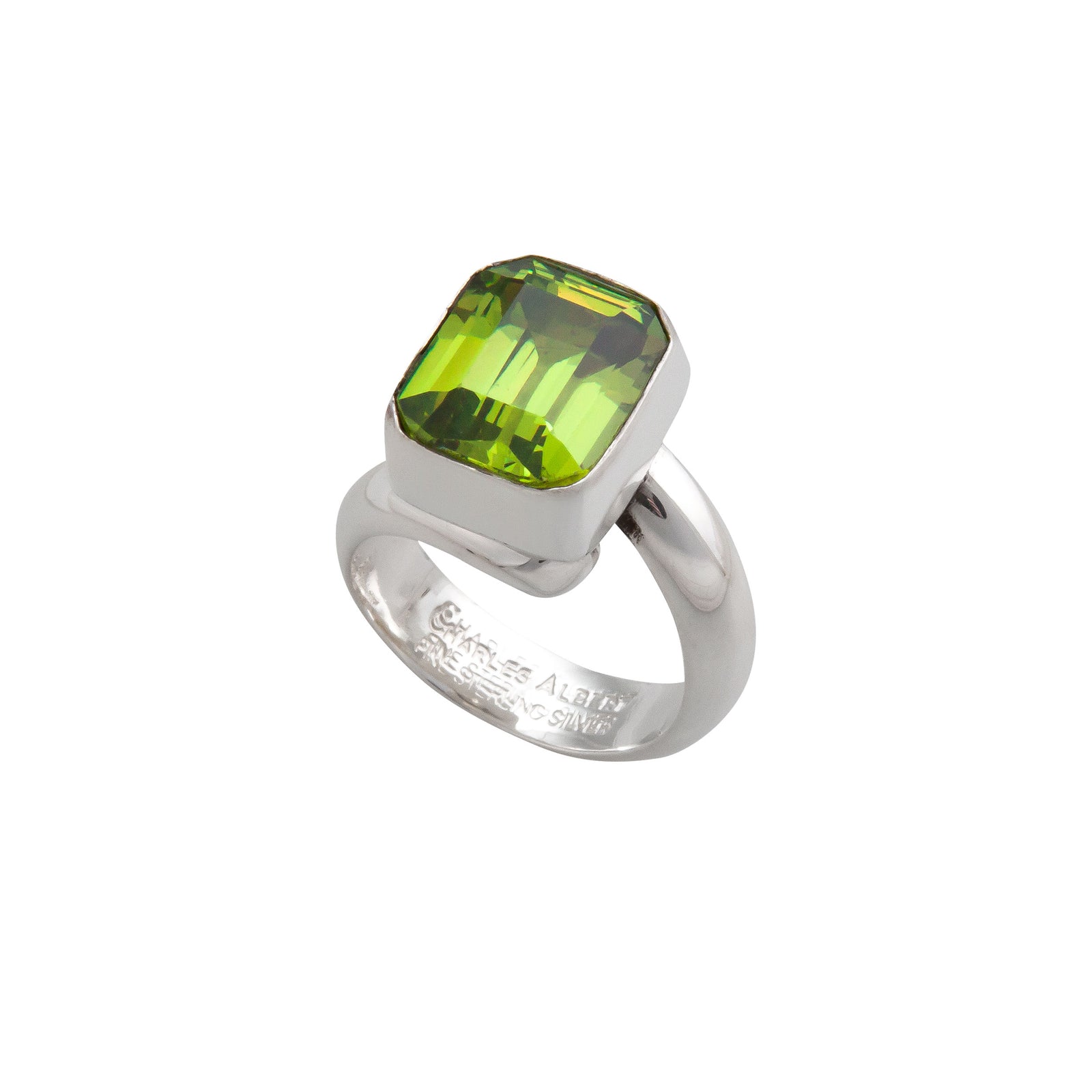 Sterling Silver Lab Created Peridot Rectangle Adjustable Ring | Charles Albert Jewelry