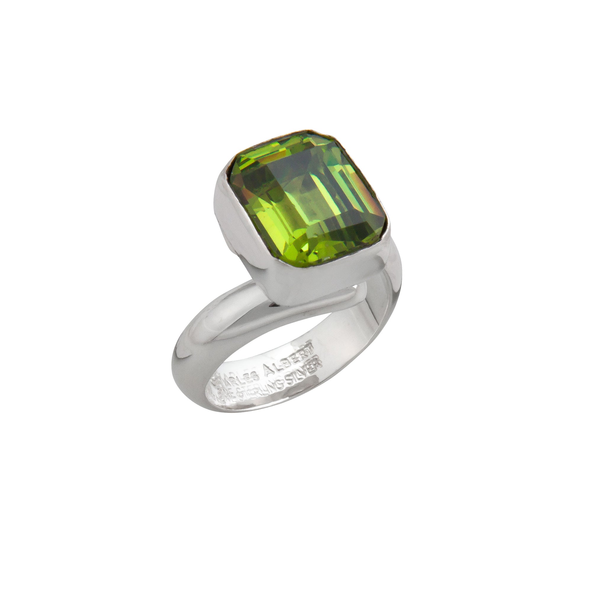 Sterling Silver Lab Created Peridot Rectangle Adjustable Ring | Charles Albert Jewelry