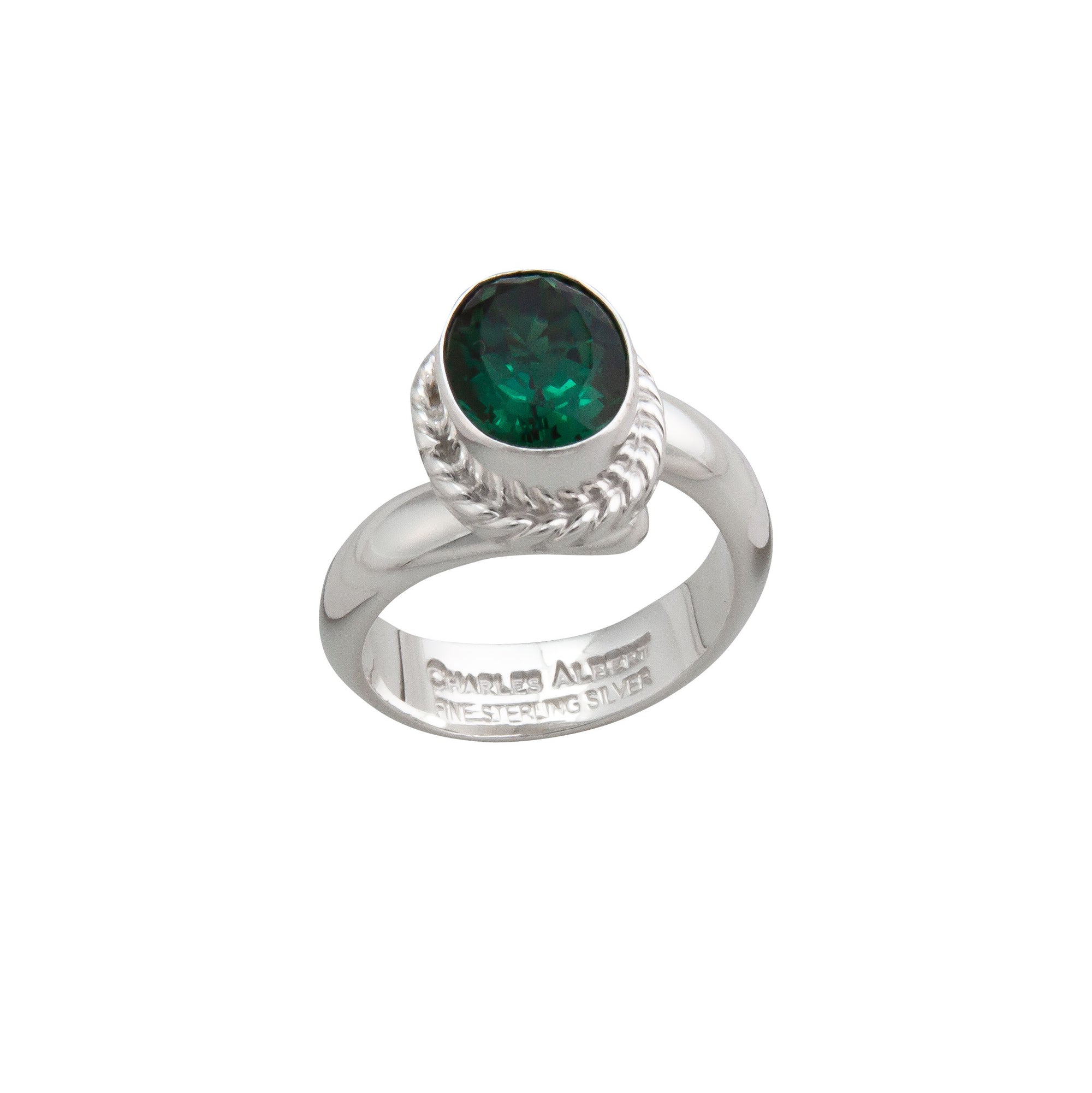 Sterling Silver Green Quartz Rope Adjustable Ring | Charles Albert Jewelry