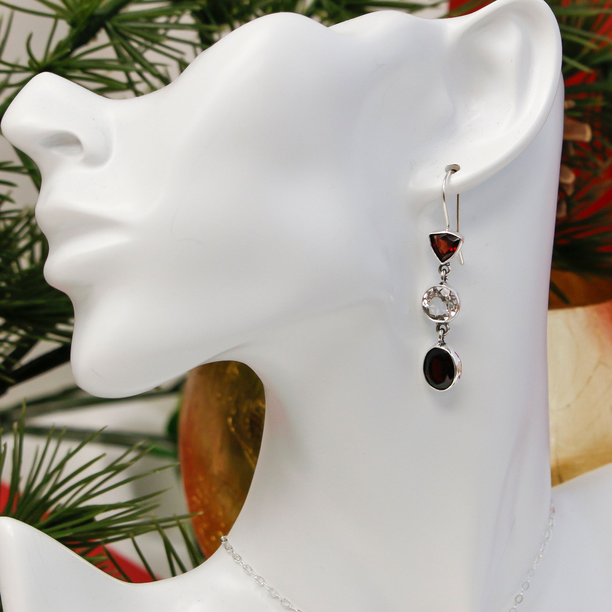 Sterling Silver Garnet and Quartz Drop Earrings | Charles Albert Jewelry